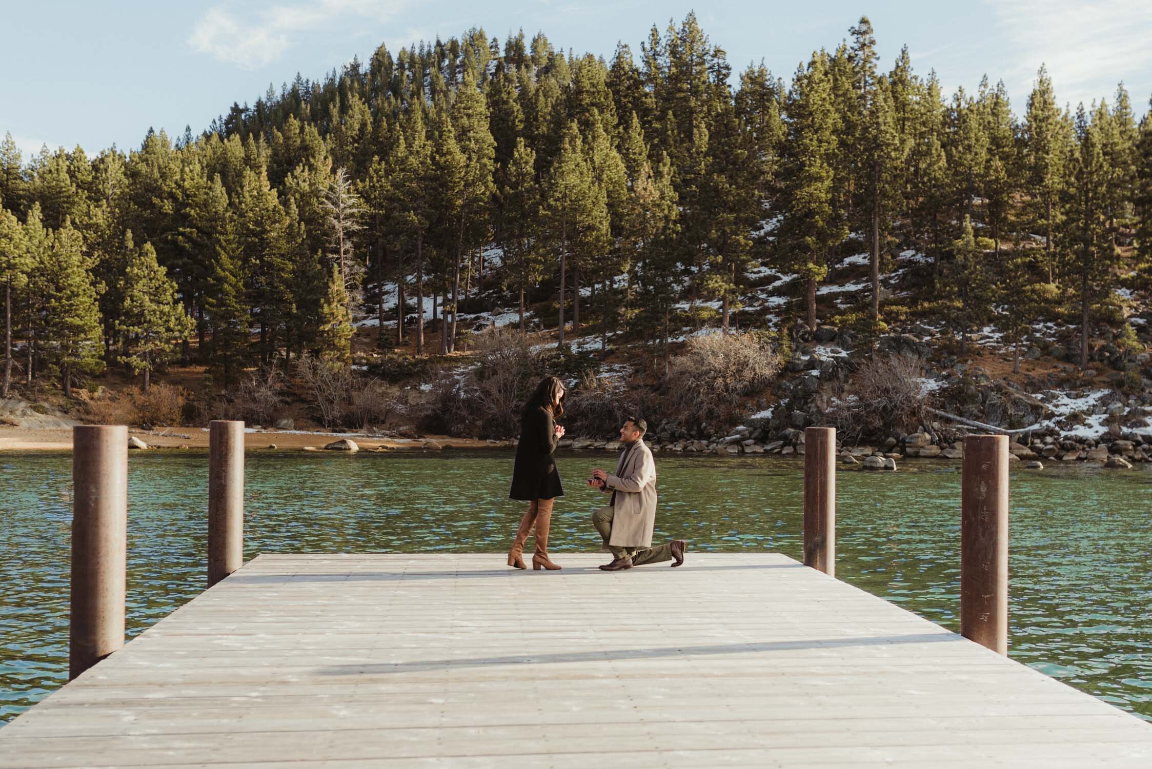 Lake Tahoe Proposal, photo of a proposal on a dock