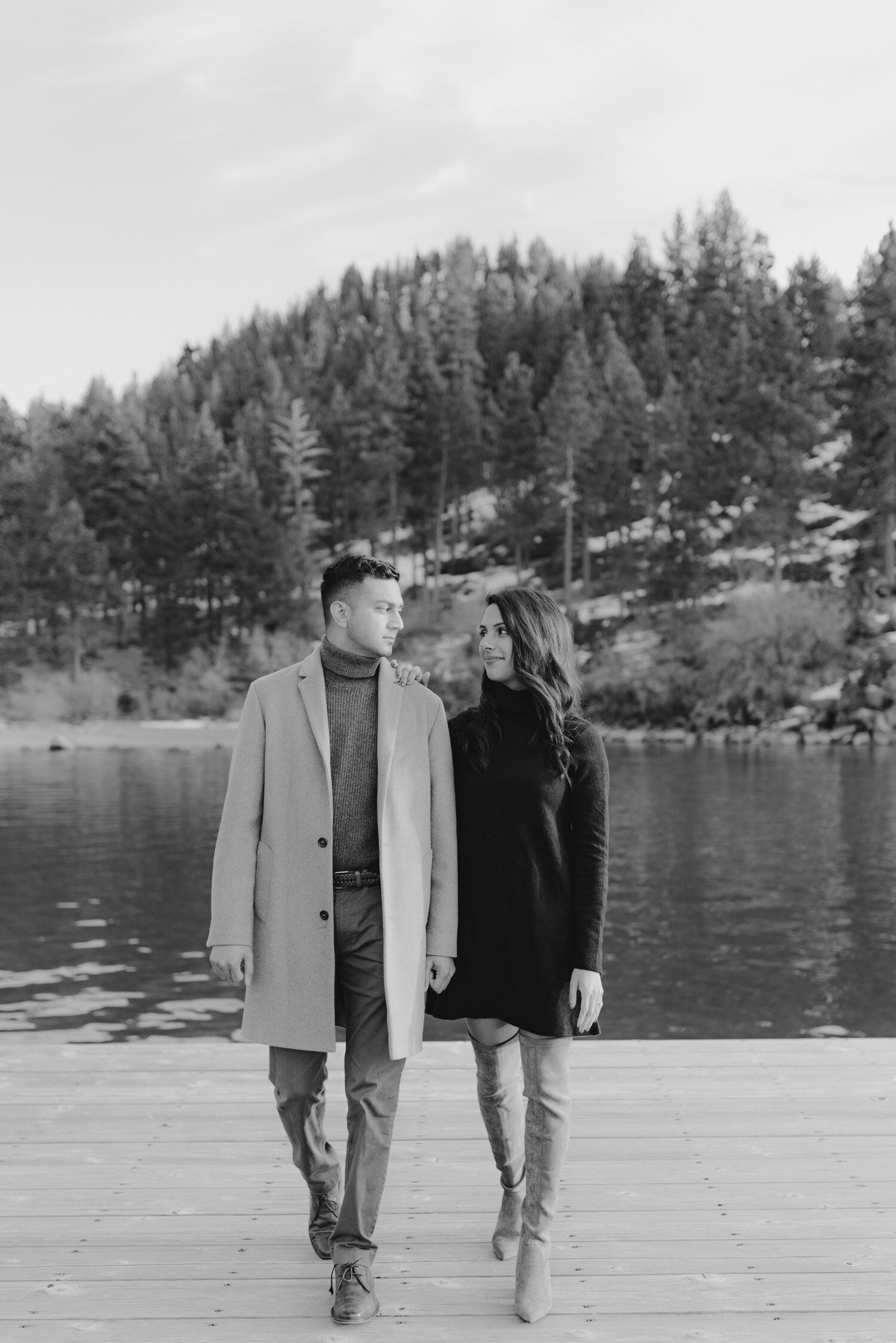 Lake Tahoe Proposal, photo of couple walking on a dock