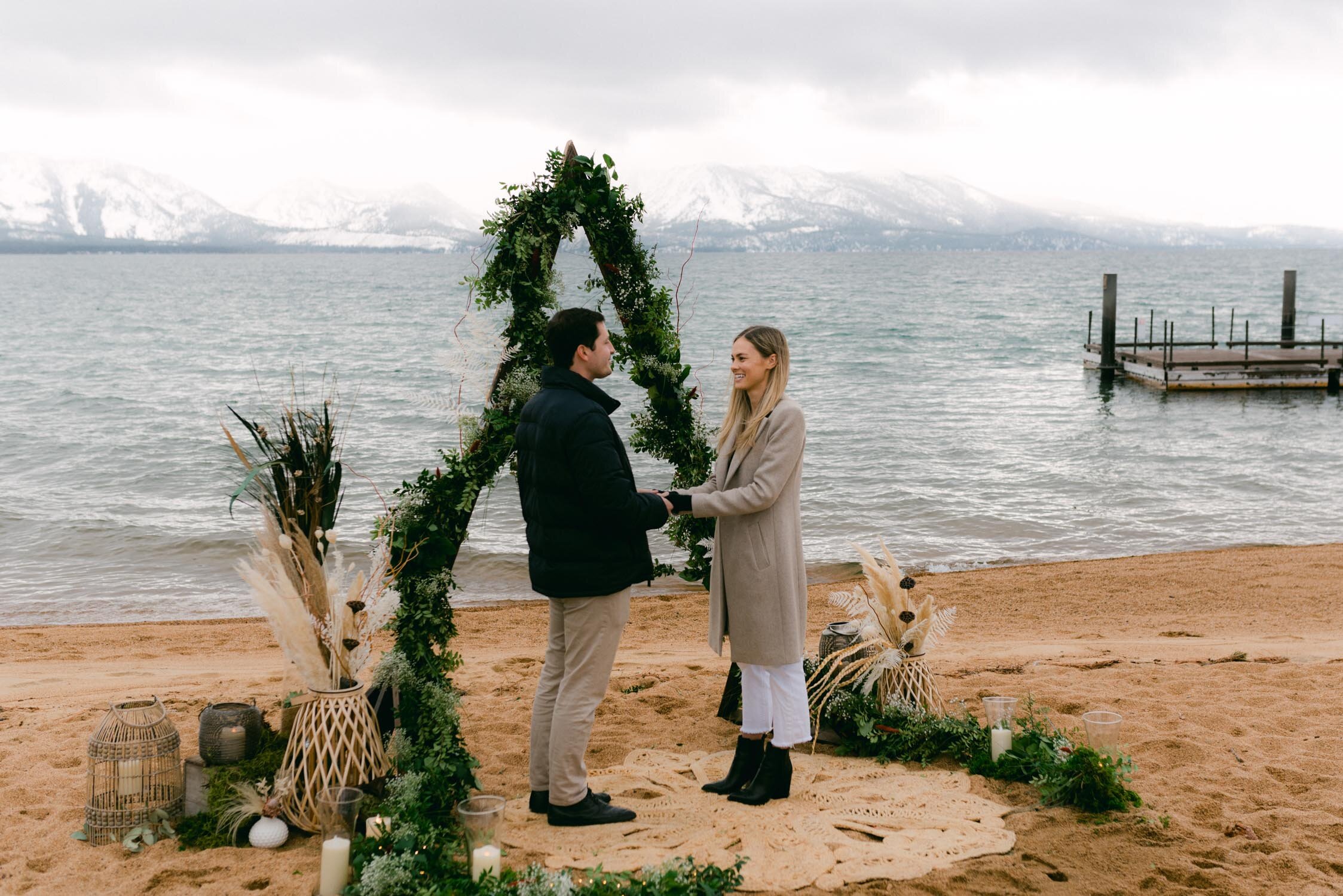 Lake Tahoe Proposal at Edgewood, photo of mark about to propose