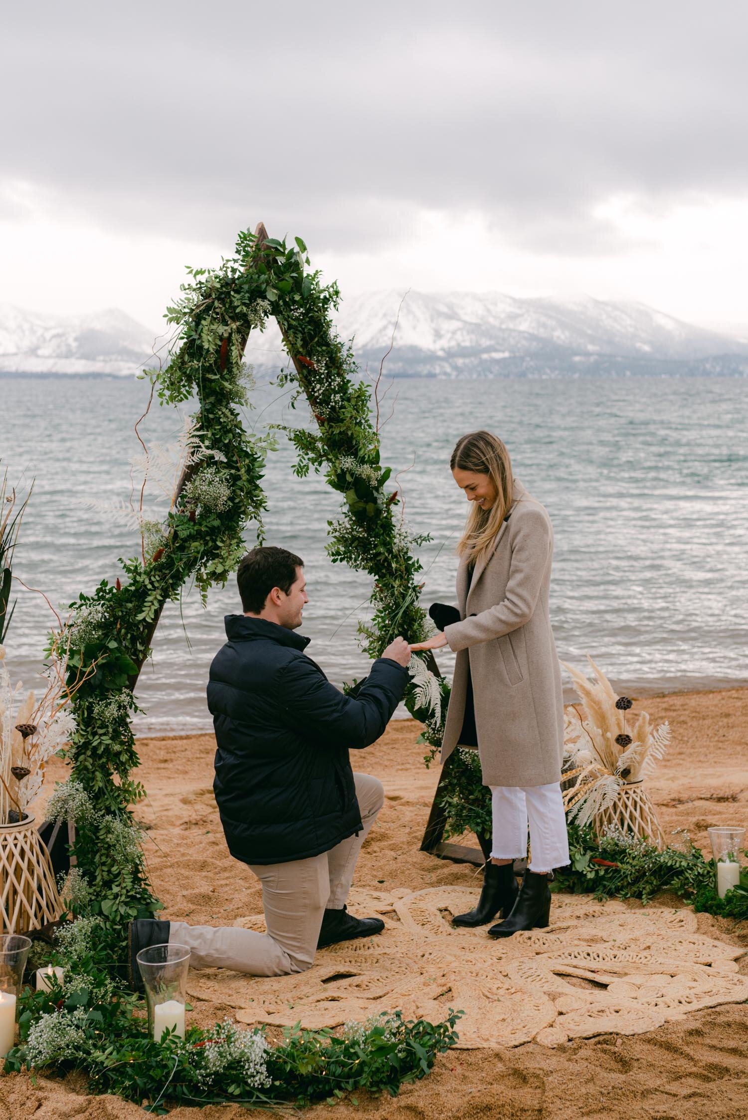 Lake Tahoe Proposal at Edgewood, photo of girl getting proposed to