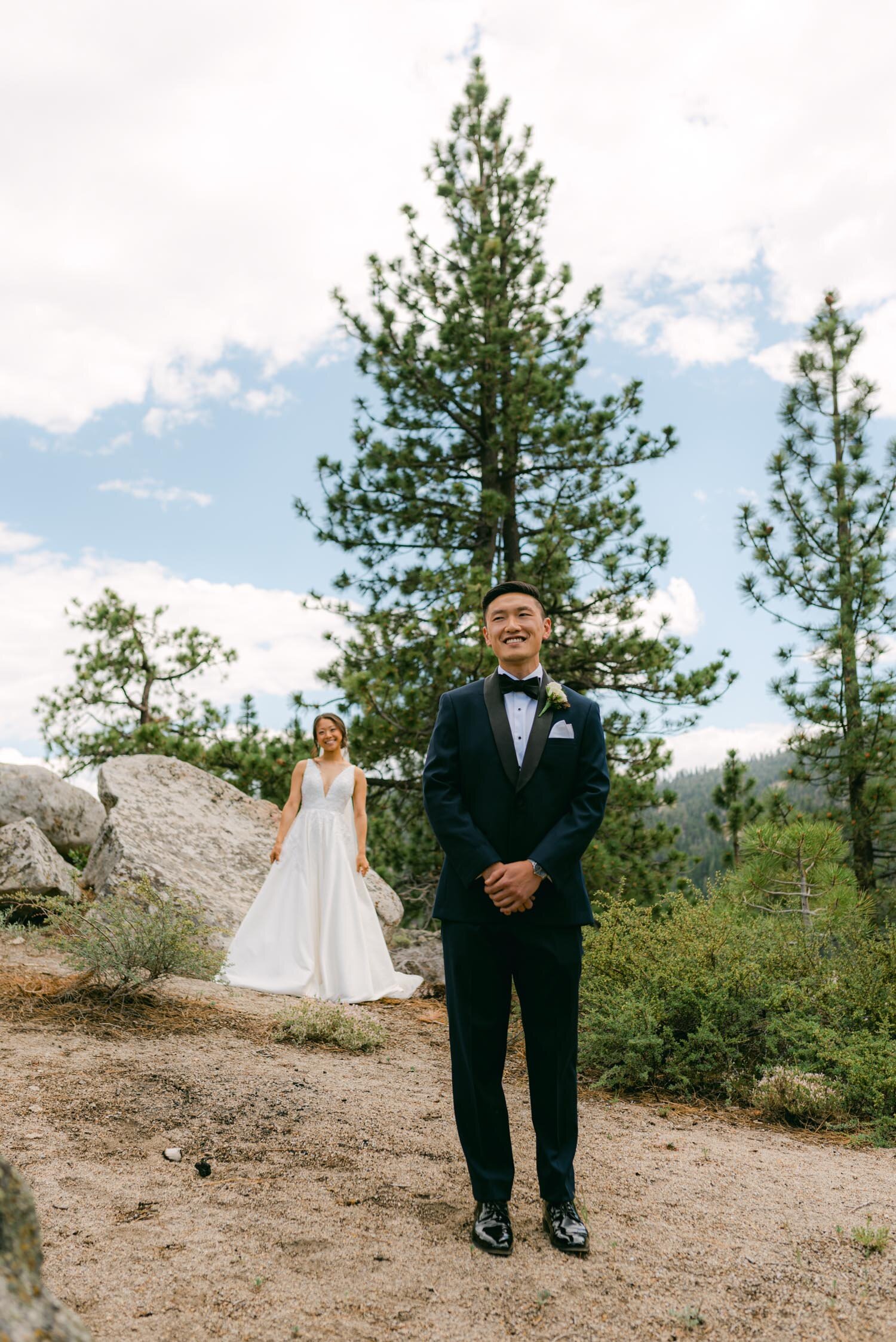 Tahoe Blue Estate Wedding photo of groom before the first look