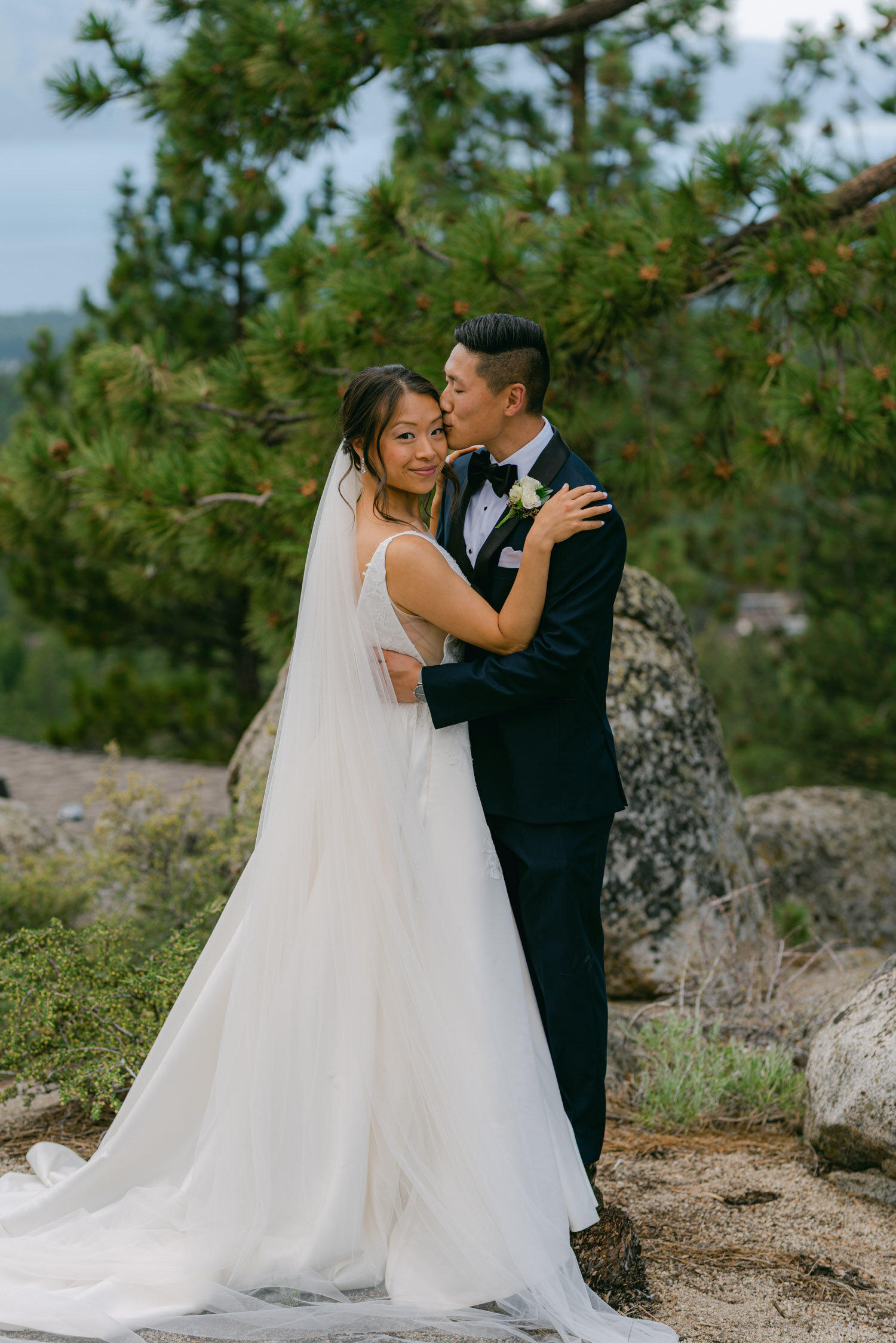 Tahoe Blue Estate Wedding photo of couple after their first look