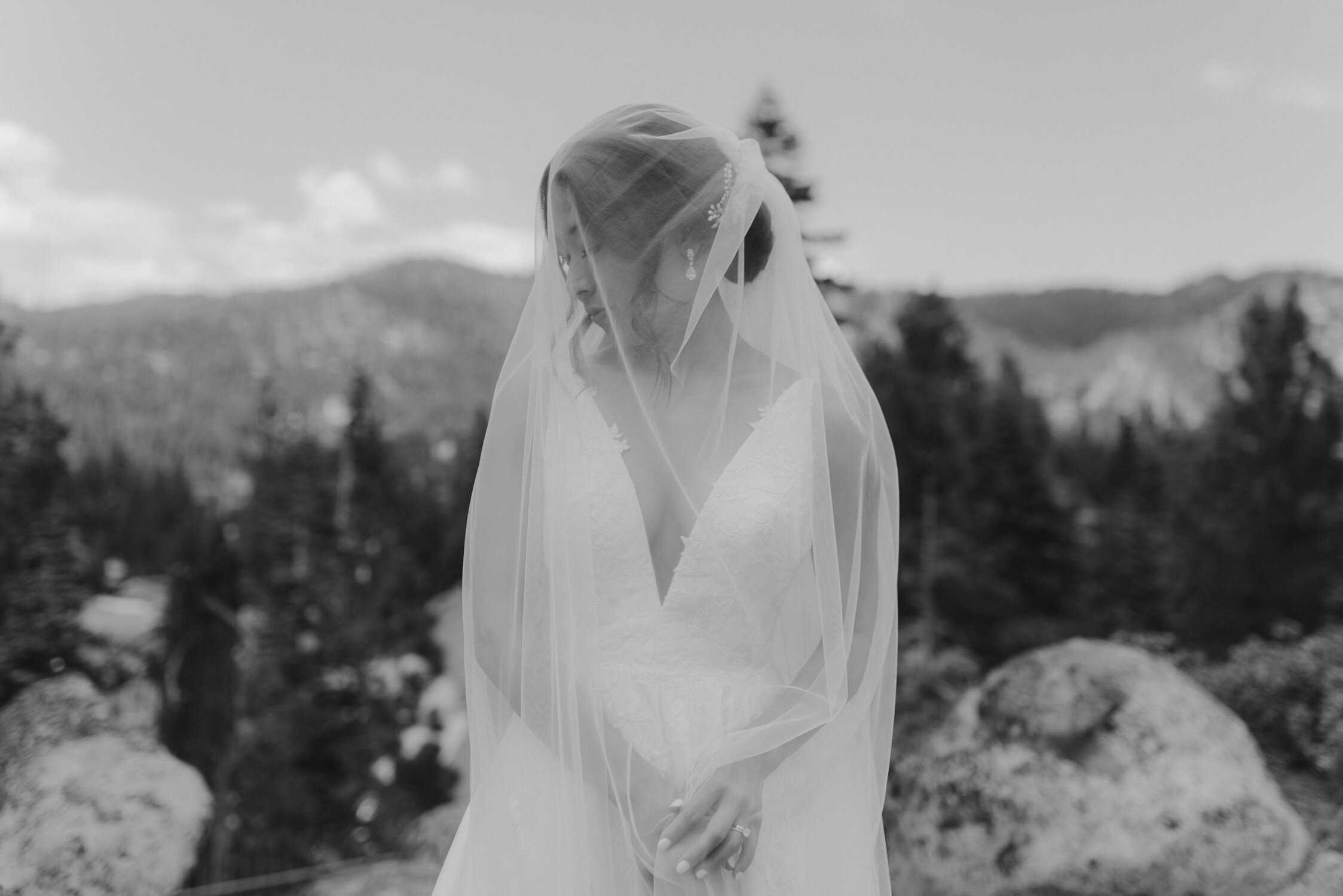 Tahoe Blue Estate Wedding photo of bride underneath her veil