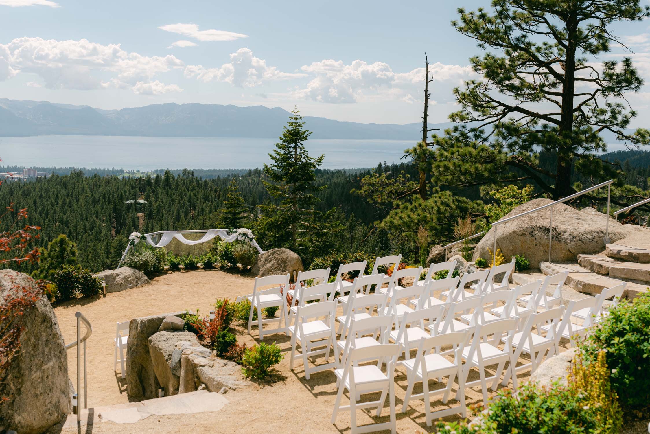 Tahoe Blue Estate Wedding, photo of the ceremony set-up for a wedding