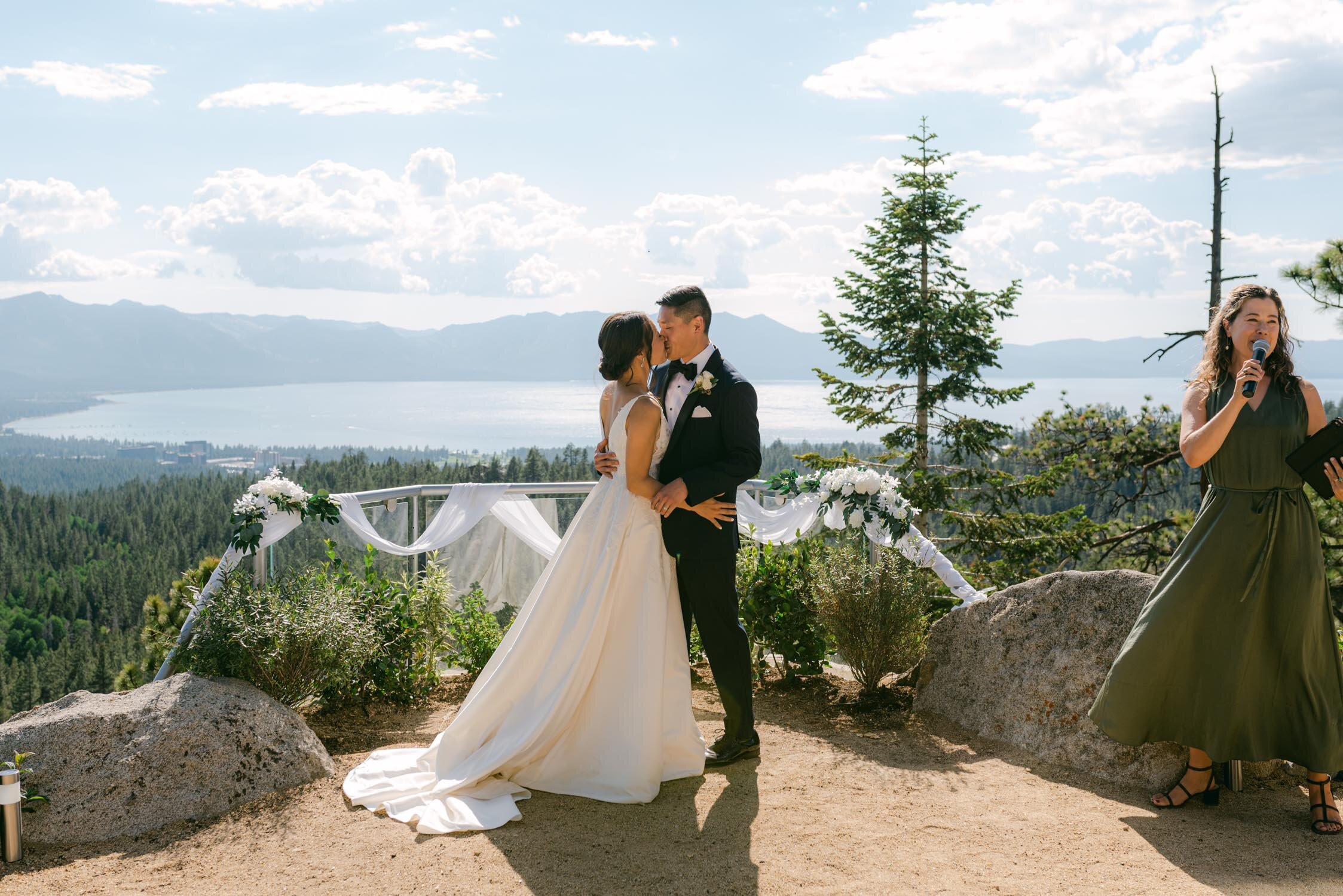 Tahoe Blue Estate Wedding, photo of couple and their first kiss