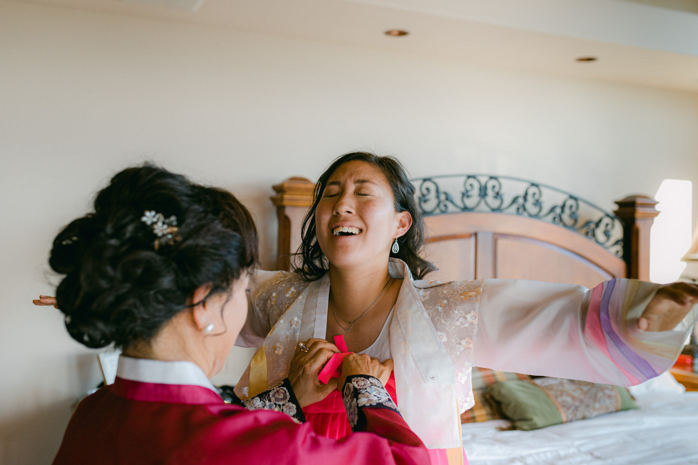 Tahoe Blue Estate Wedding, photo of the family getting ready for the Korean and Chinese ceremony 