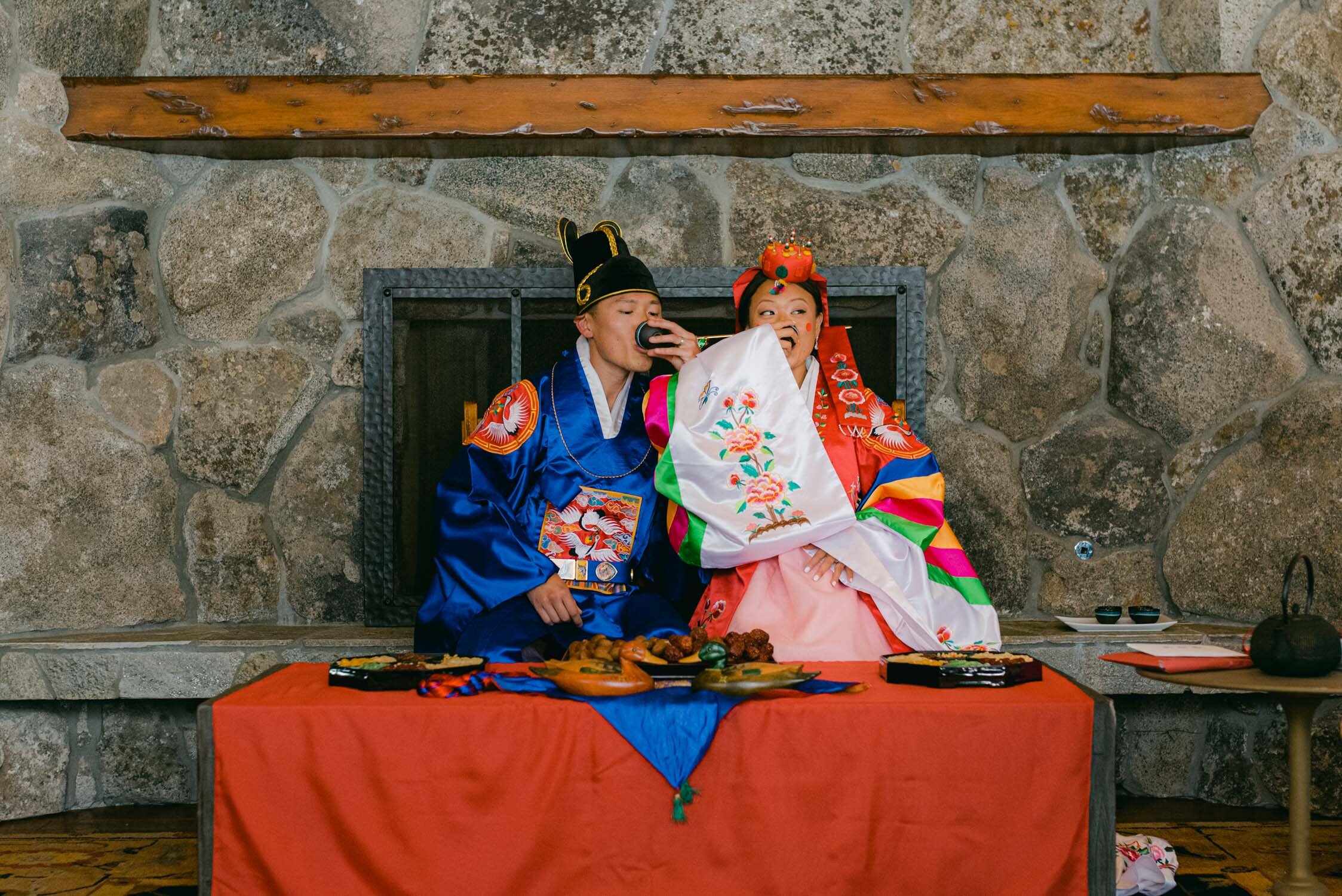 Tahoe Blue Estate Wedding, photo of the couple during the Korean and Chinese wedding ceremony