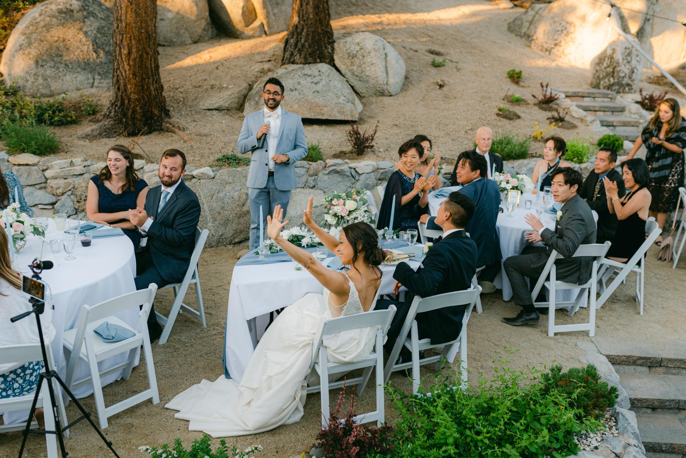 Tahoe Blue estate wedding photography, photo of couple during their toasts
