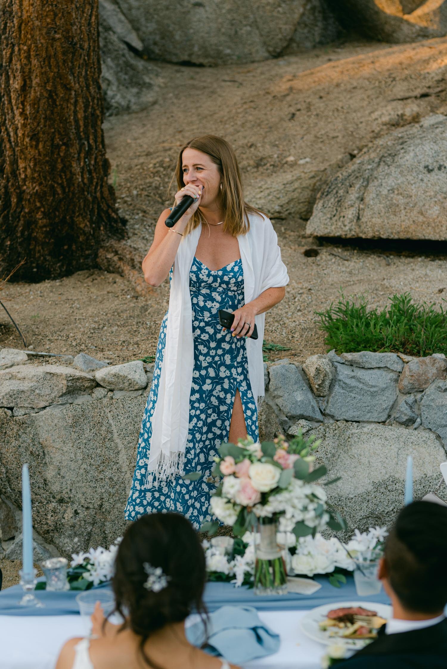 Tahoe Blue estate wedding photography, photo of a friend giving a toast