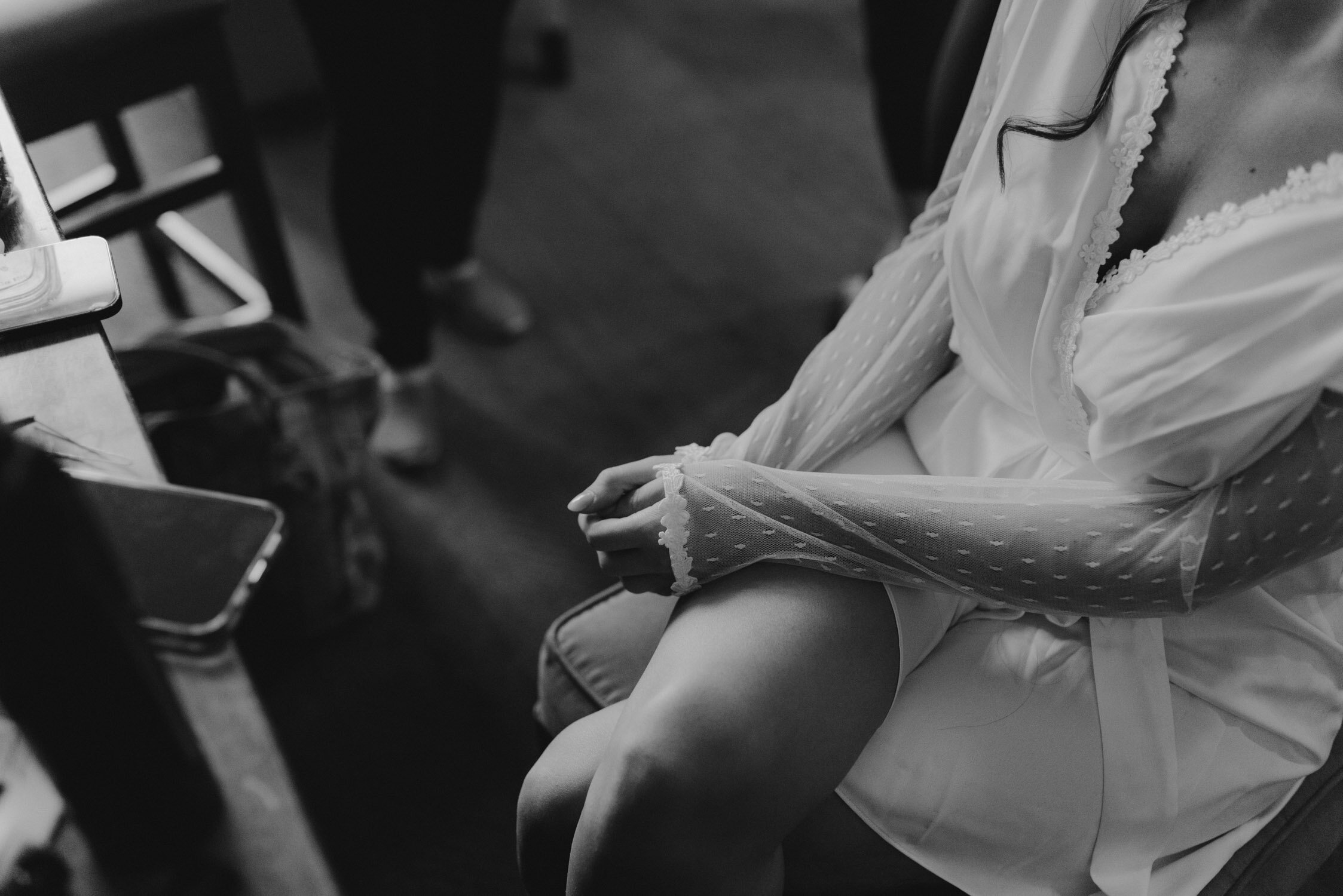 Palisades Wedding, photo of bride's lace robe