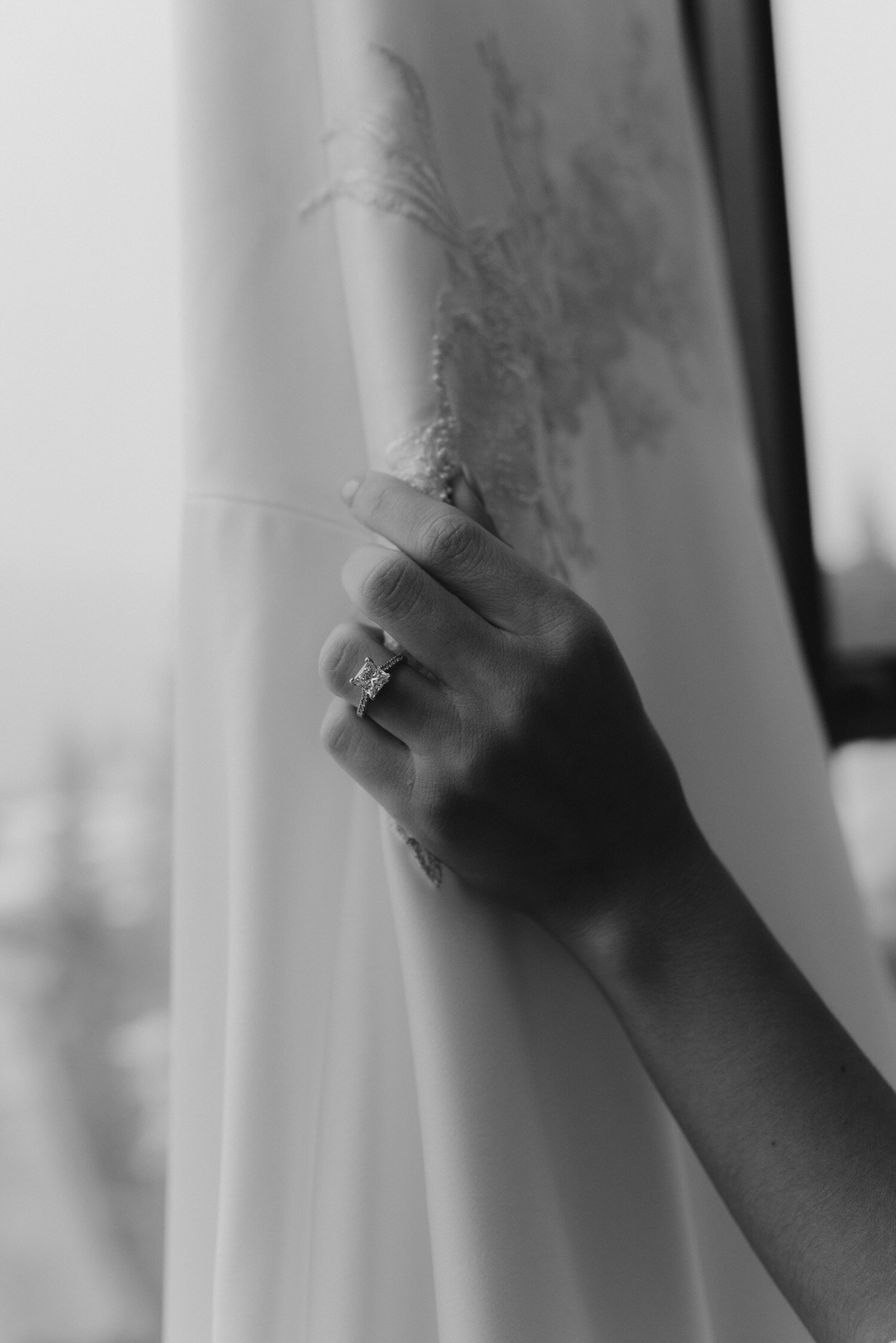 Palisades Wedding, photo of a pronovias wedding dress and wedding ring