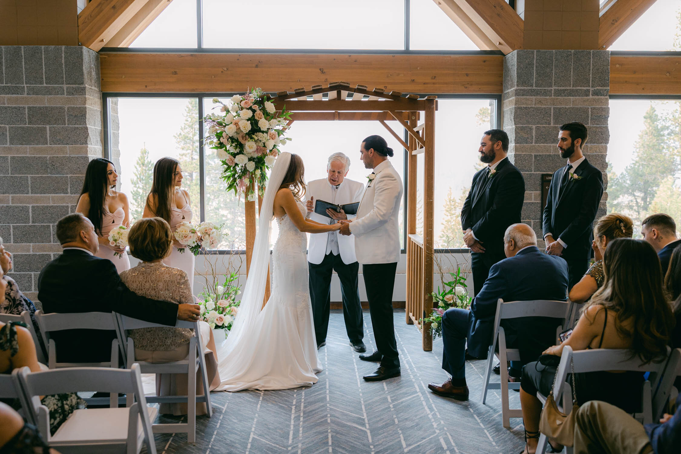 Palisades wedding, photo of couple during their indoor ceremony 