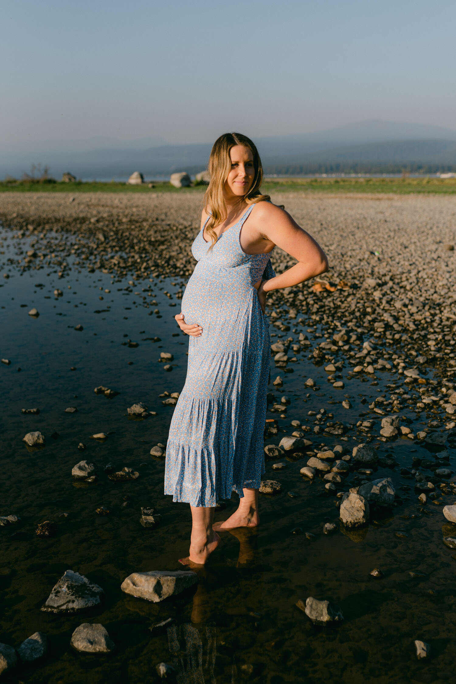 Lake Tahoe Maternity Session, photo of mom-to-be looking away