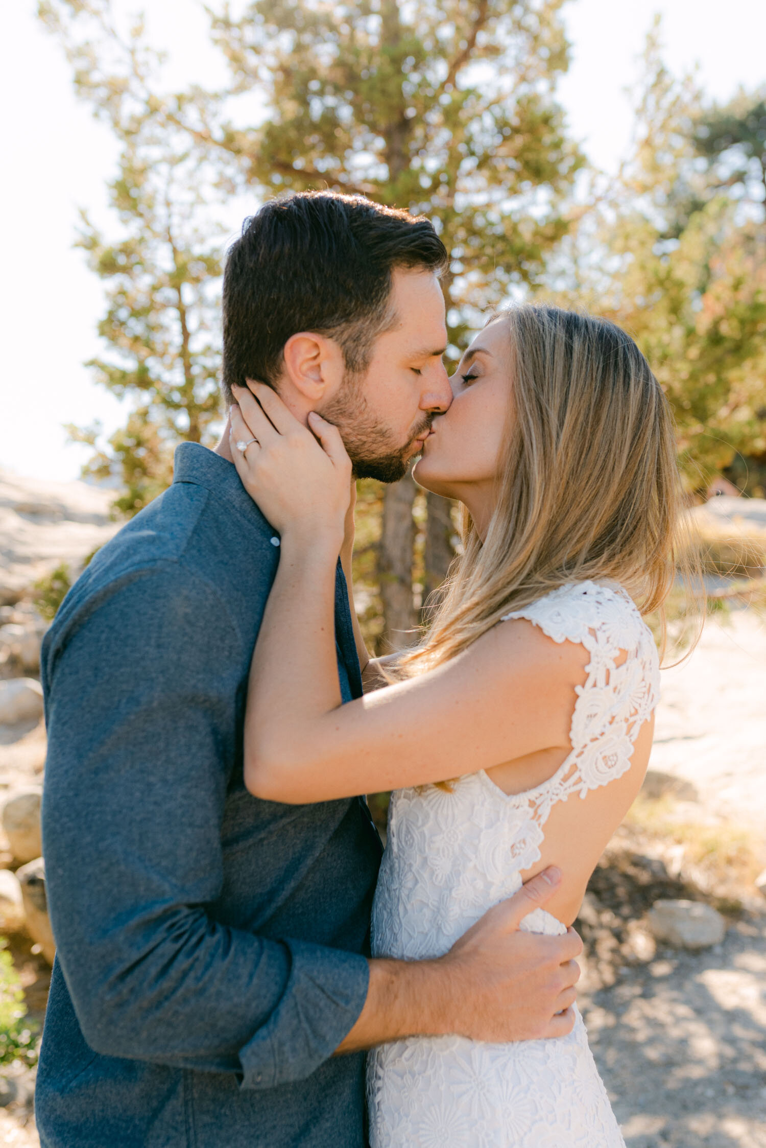 Emerald Bay engagement photoshoot, photo of a couple kissing