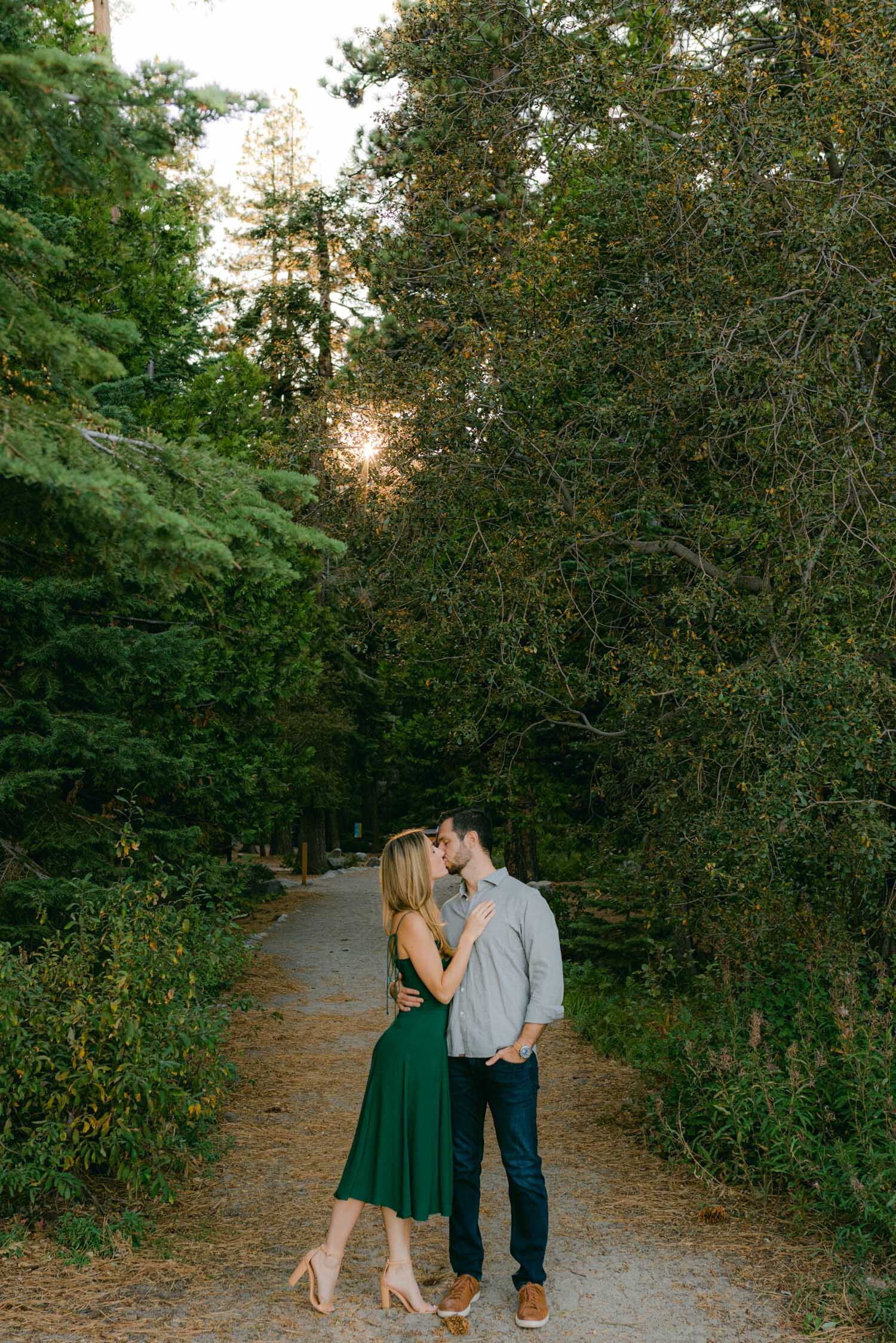 Emerald Bay engagement photoshoot, photo of a couple in the forest
