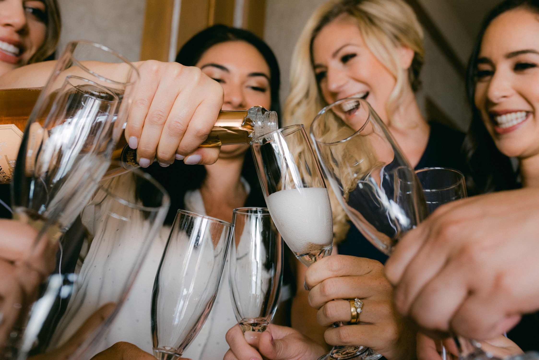 Sunnyside Tahoe Wedding, photo of bridesmaids and champagne 