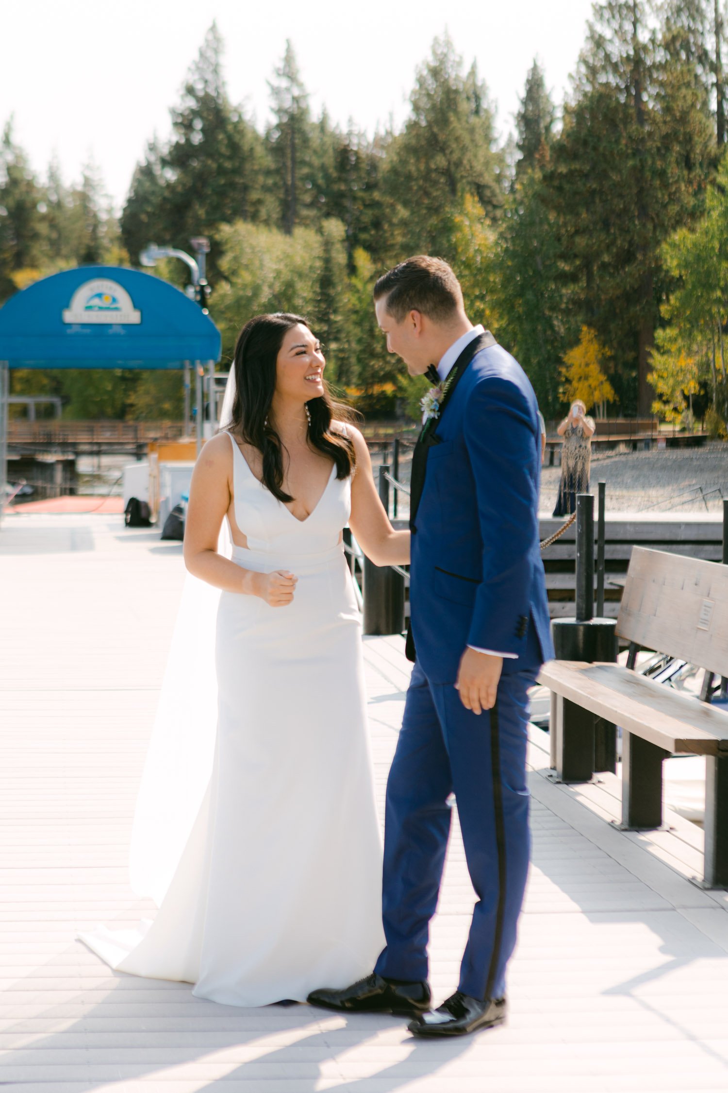 Sunnyside Tahoe Wedding, photo of bride's reaction of her first look