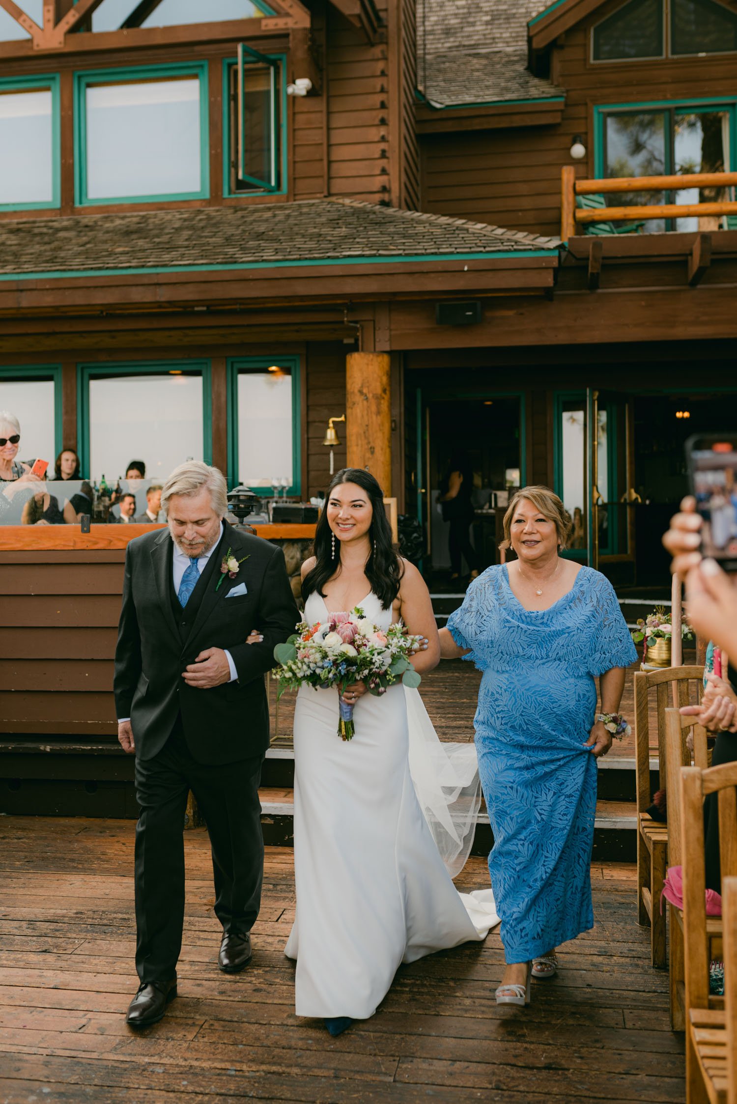 Sunnyside Tahoe Wedding, photo of bride walking down the aisle 