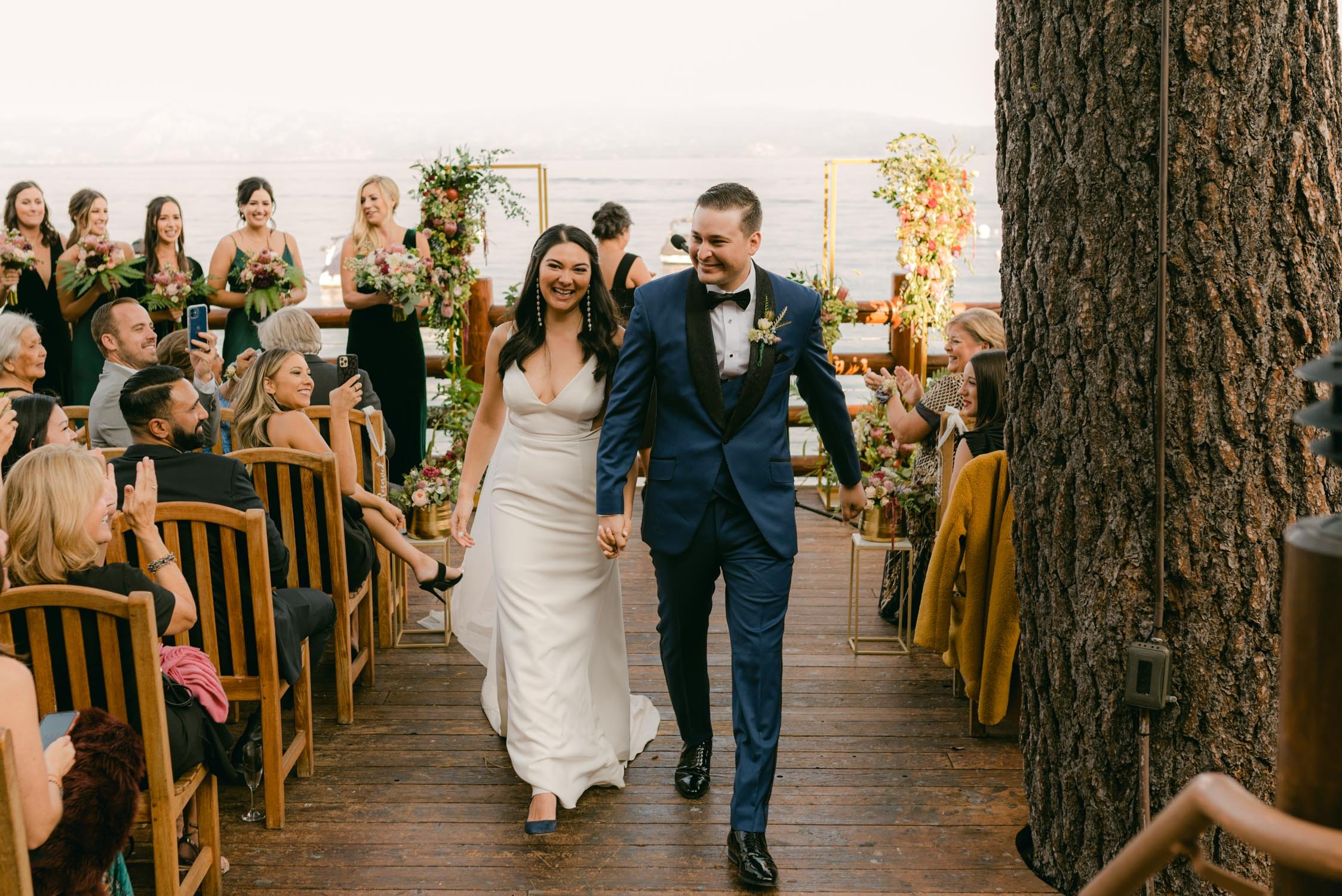 Sunnyside Tahoe Wedding, photo of the grand exit from the ceremony 