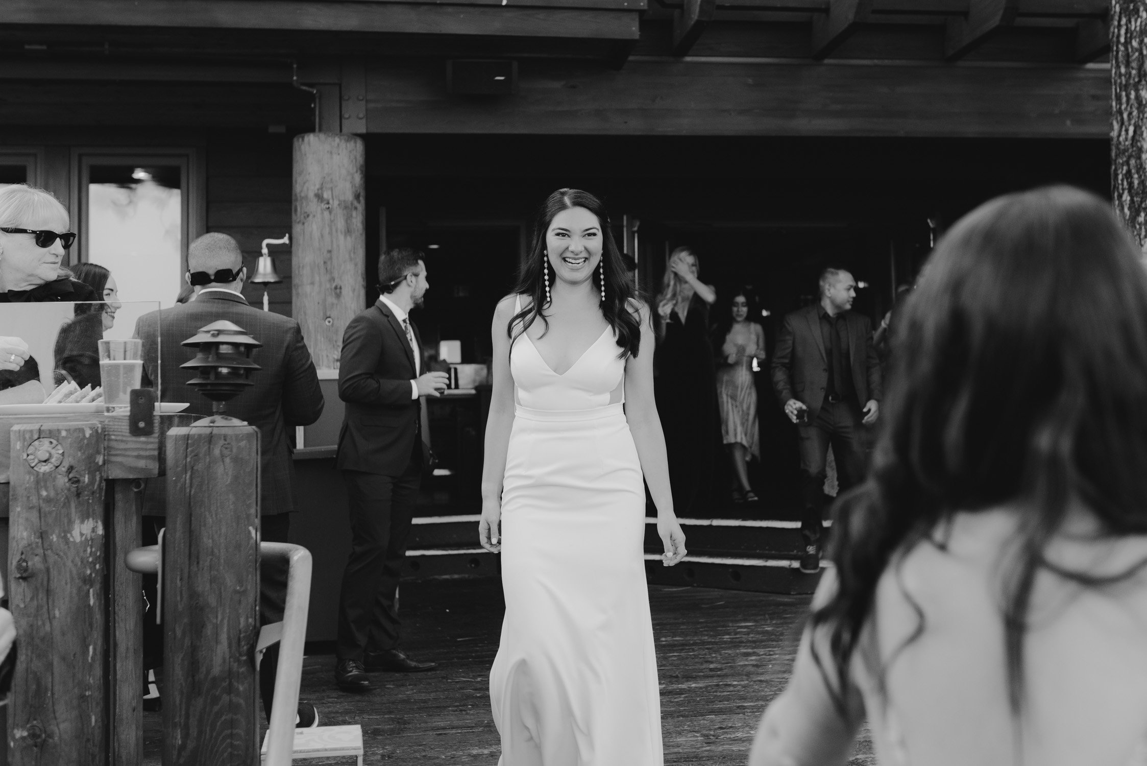 Sunnyside Tahoe Wedding, photo of bride during cocktail hour