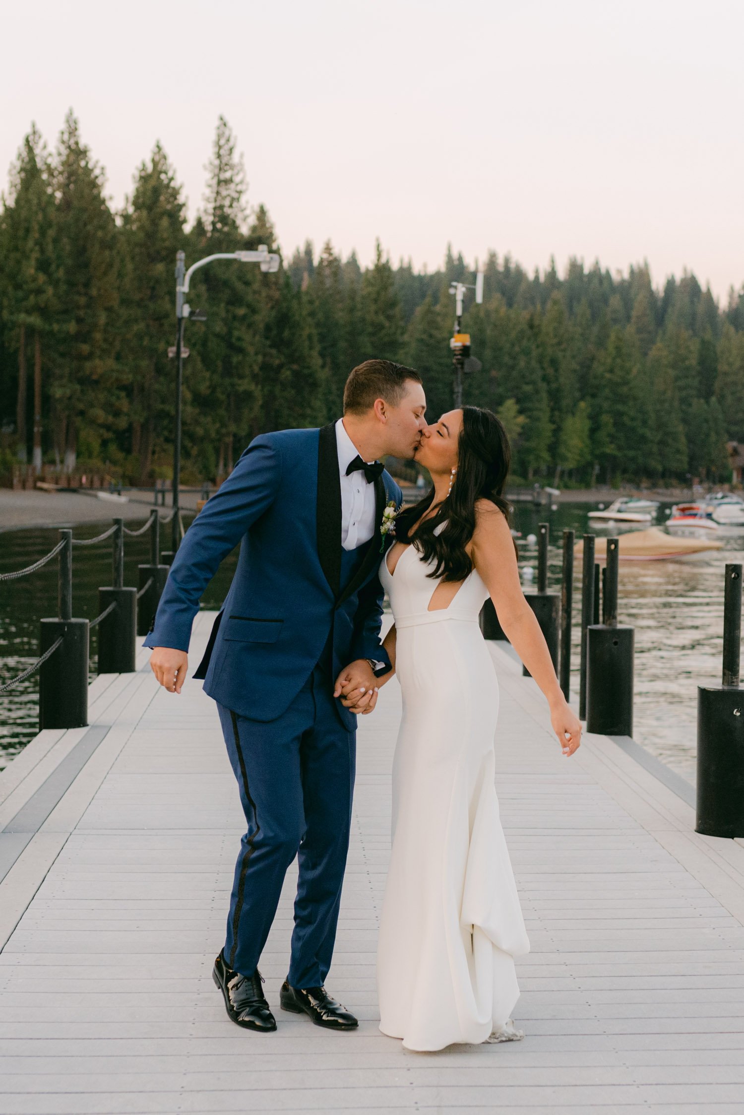 Sunnyside Tahoe Wedding, photo of couple kissing