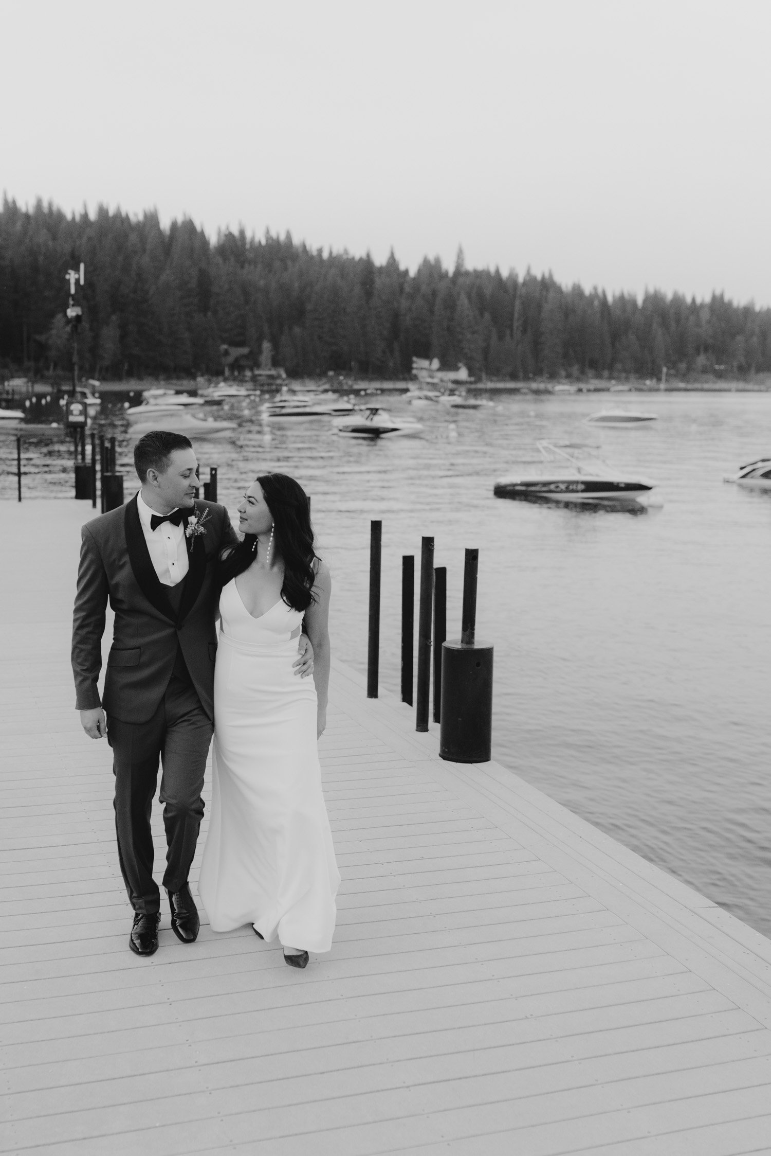 Sunnyside Tahoe Wedding, photo of couple walking on the dock