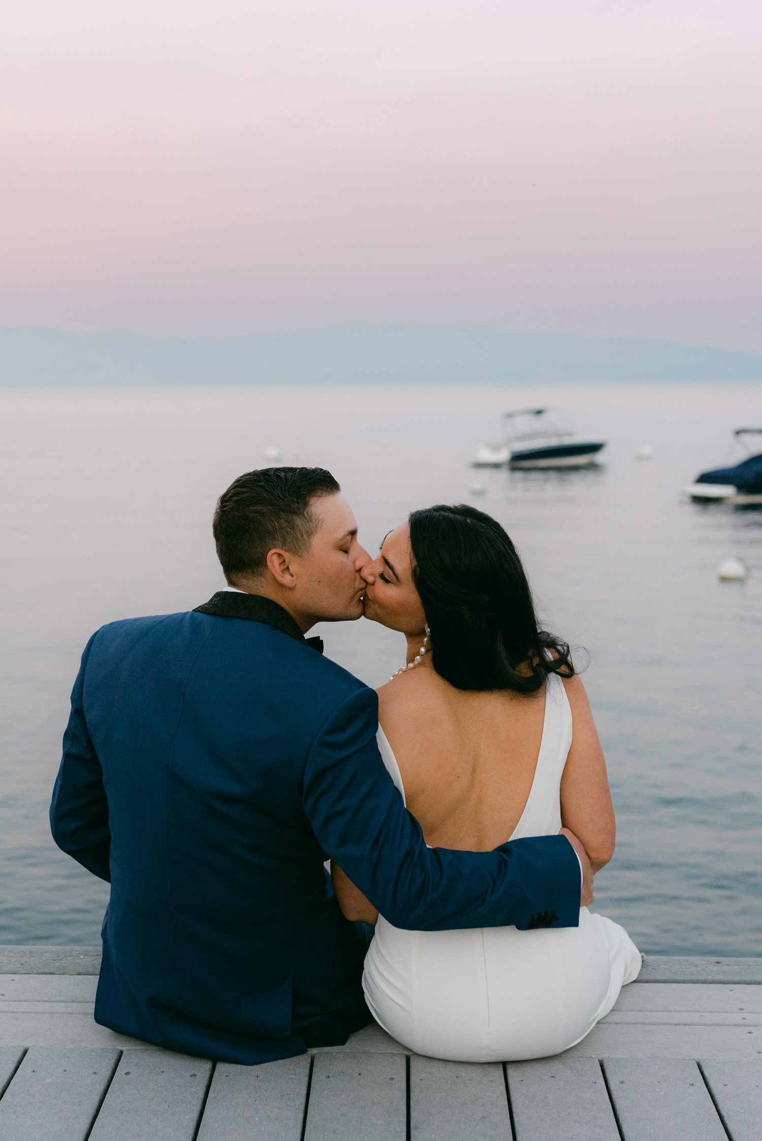 Sunnyside Tahoe Wedding, photo of couple enjoying sunset 