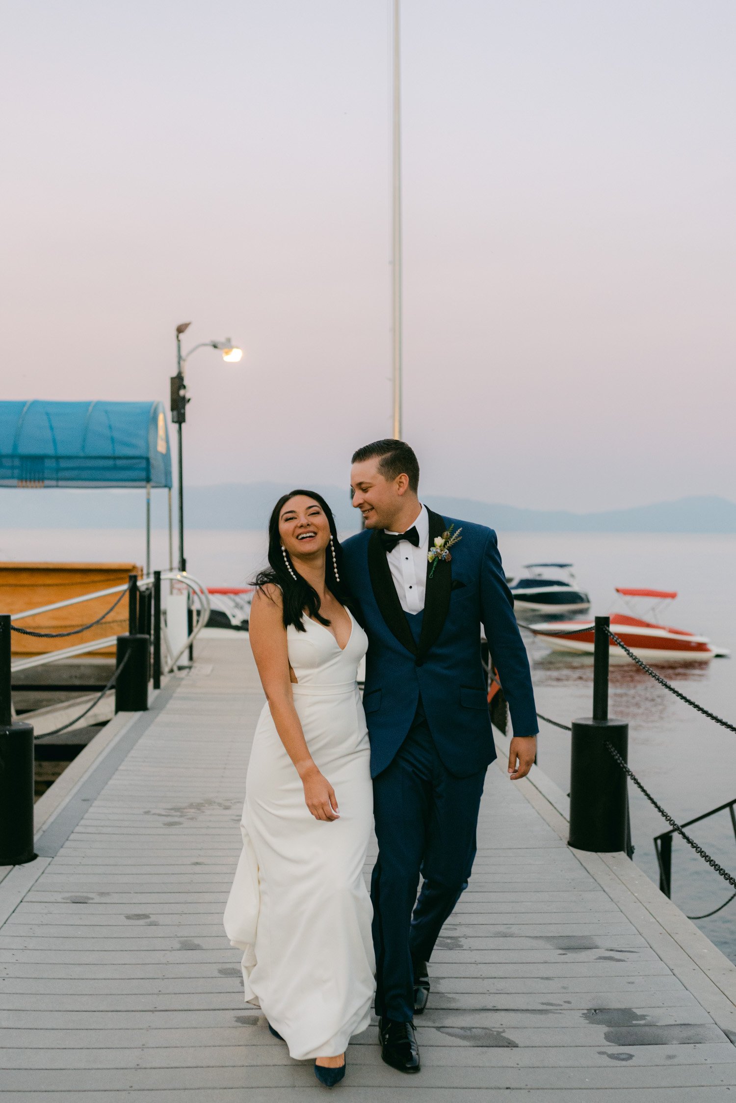 Sunnyside Tahoe Wedding, photo of couple on sunnyside dock
