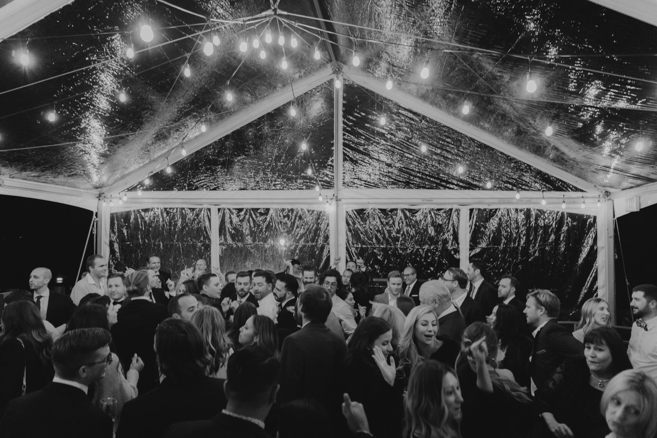 Sunnyside Tahoe Wedding, photo of wedding reception in a clear tent