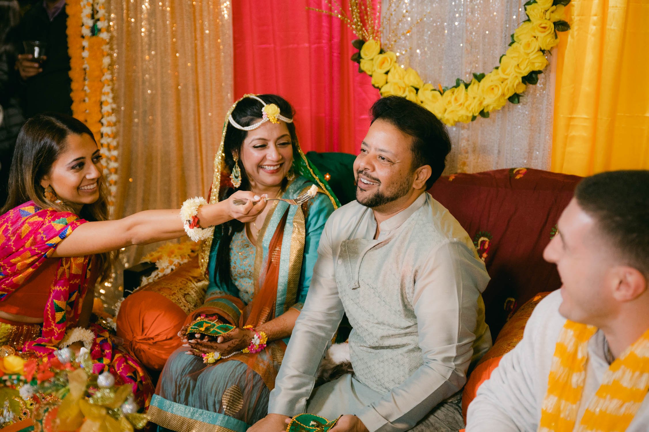 Mehendi party (Pakistani style), photo of groom being fed cake