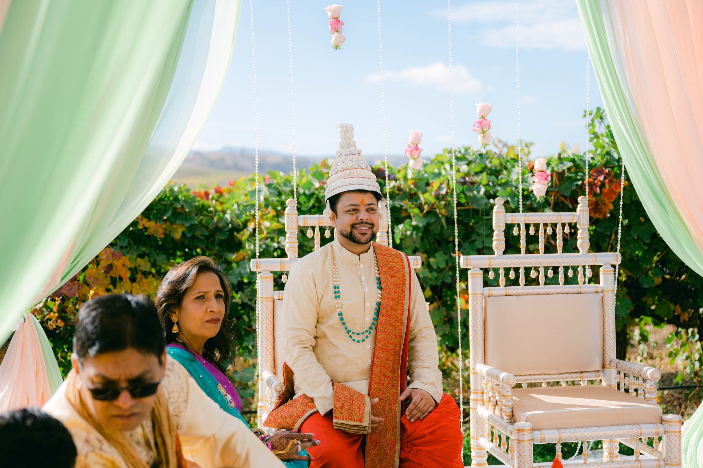 Hindu ceremony with a pre wedding ritual, photo of groom seeing his bride
