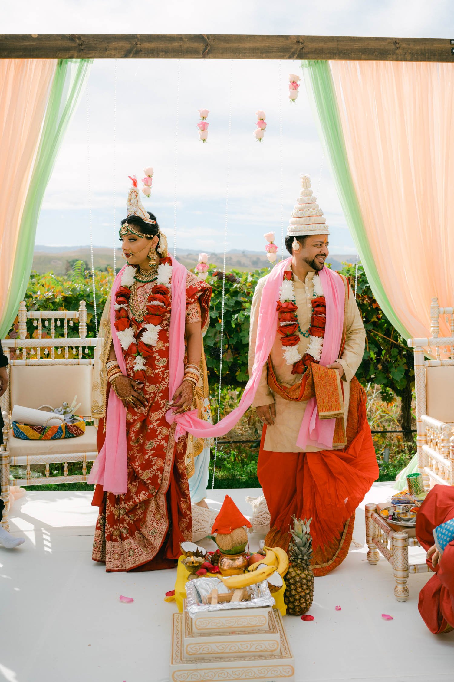 Hindu wedding ceremony at american canyon , photo of couple during the traditional ceremony