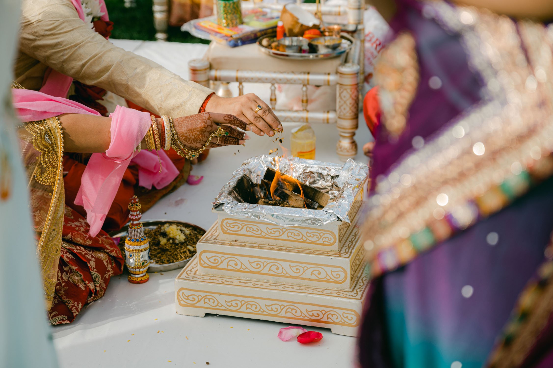 Hindu wedding ceremony at american canyon , photo of pandit during the fire ritual 