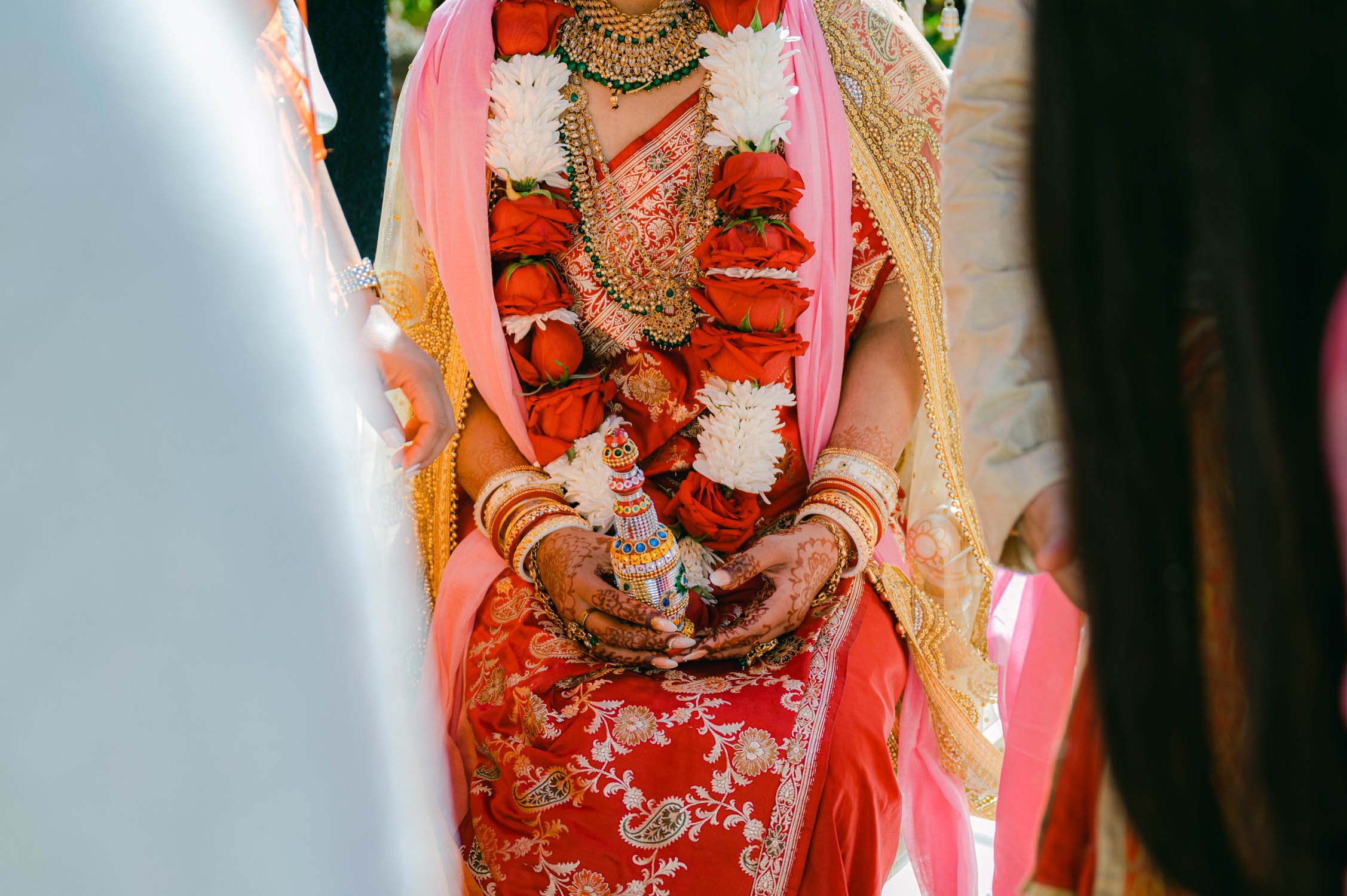 Hindu wedding ceremony at american canyon , photo of bride holding a statue 