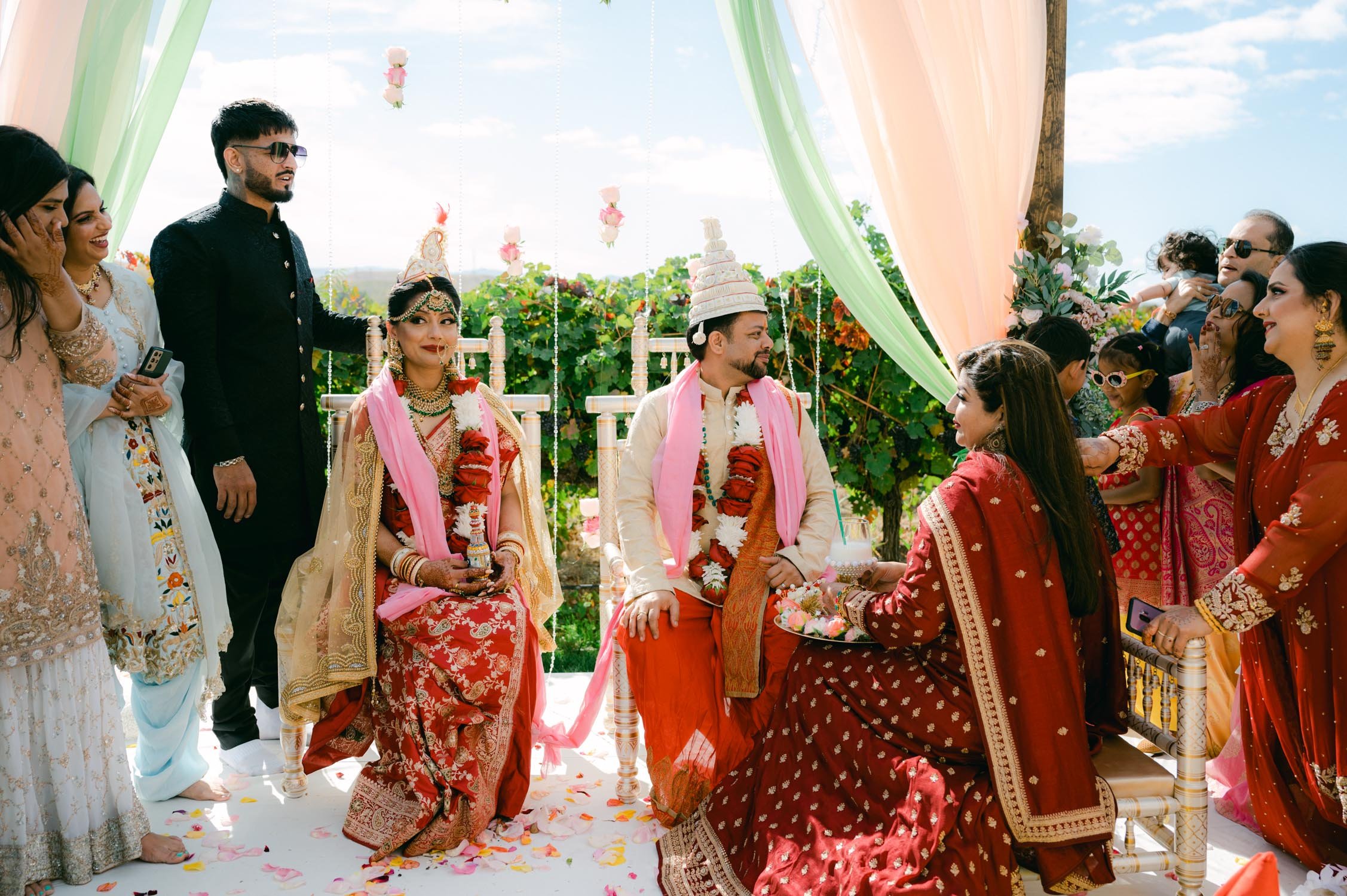 Hindu wedding ceremony at american canyon , photo of couple during the milk portion tradition 