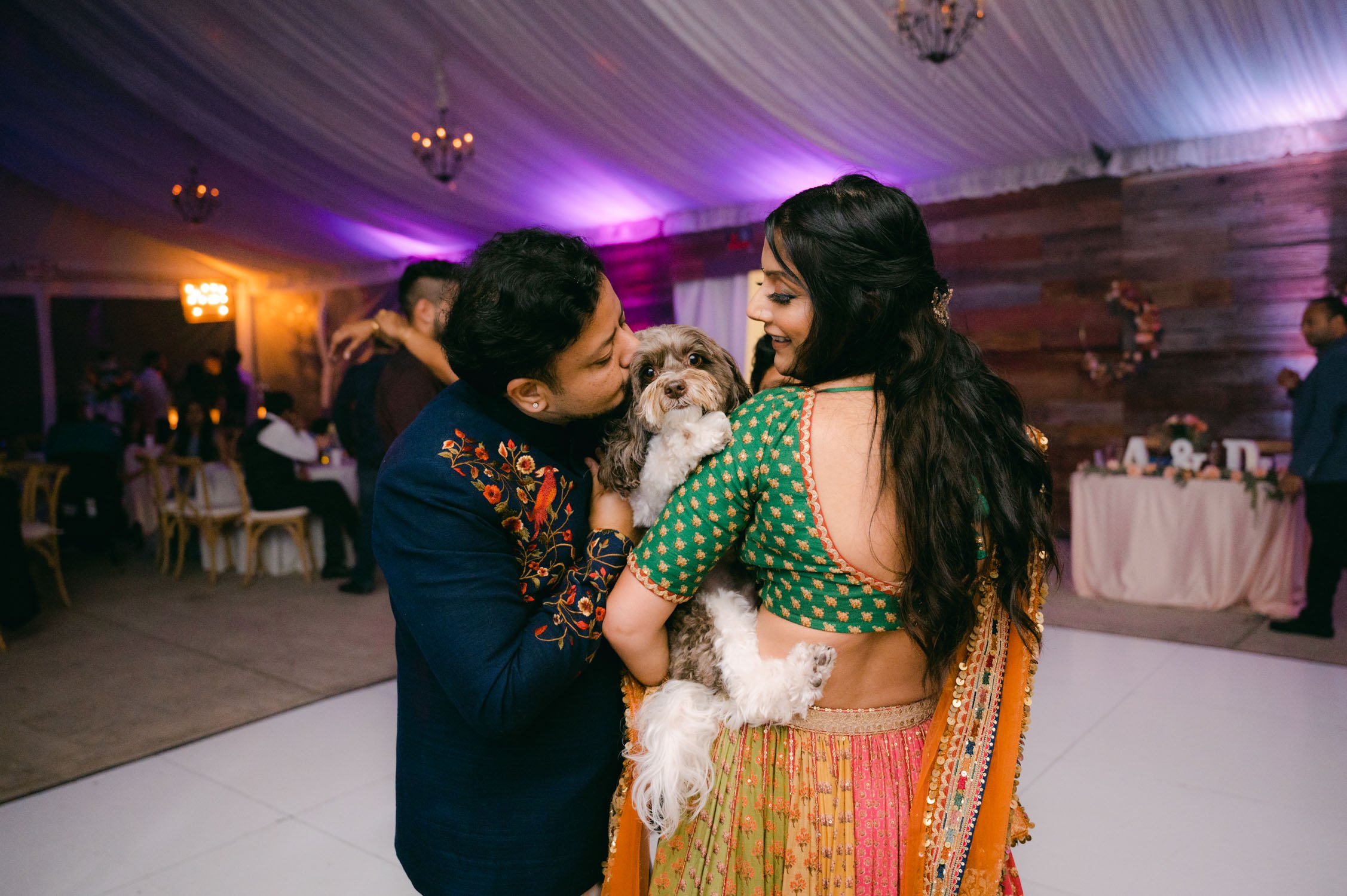 Indian wedding reception, photo of couple and their dog