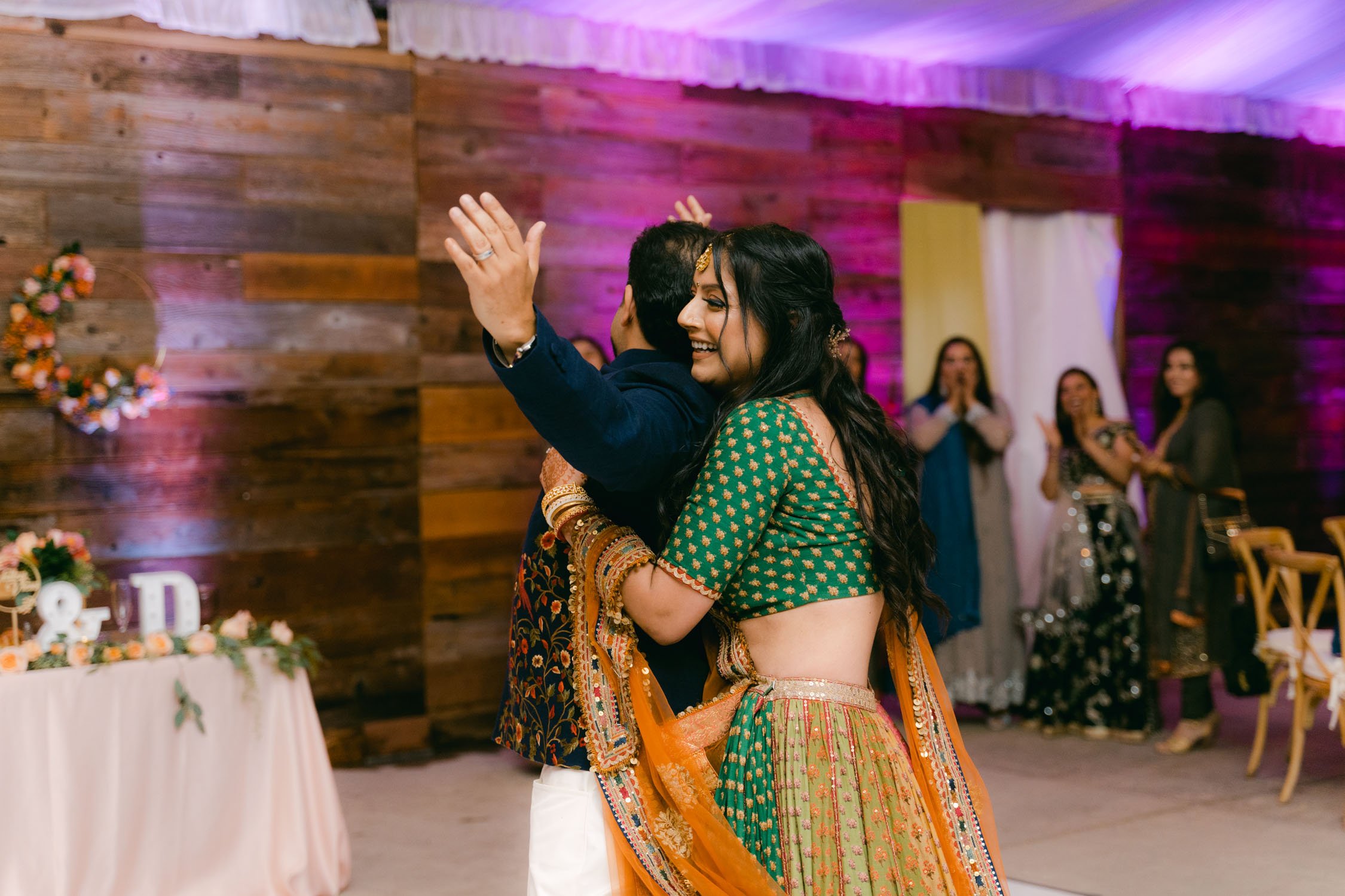 Indian wedding reception, photo of couple doing their first dance 