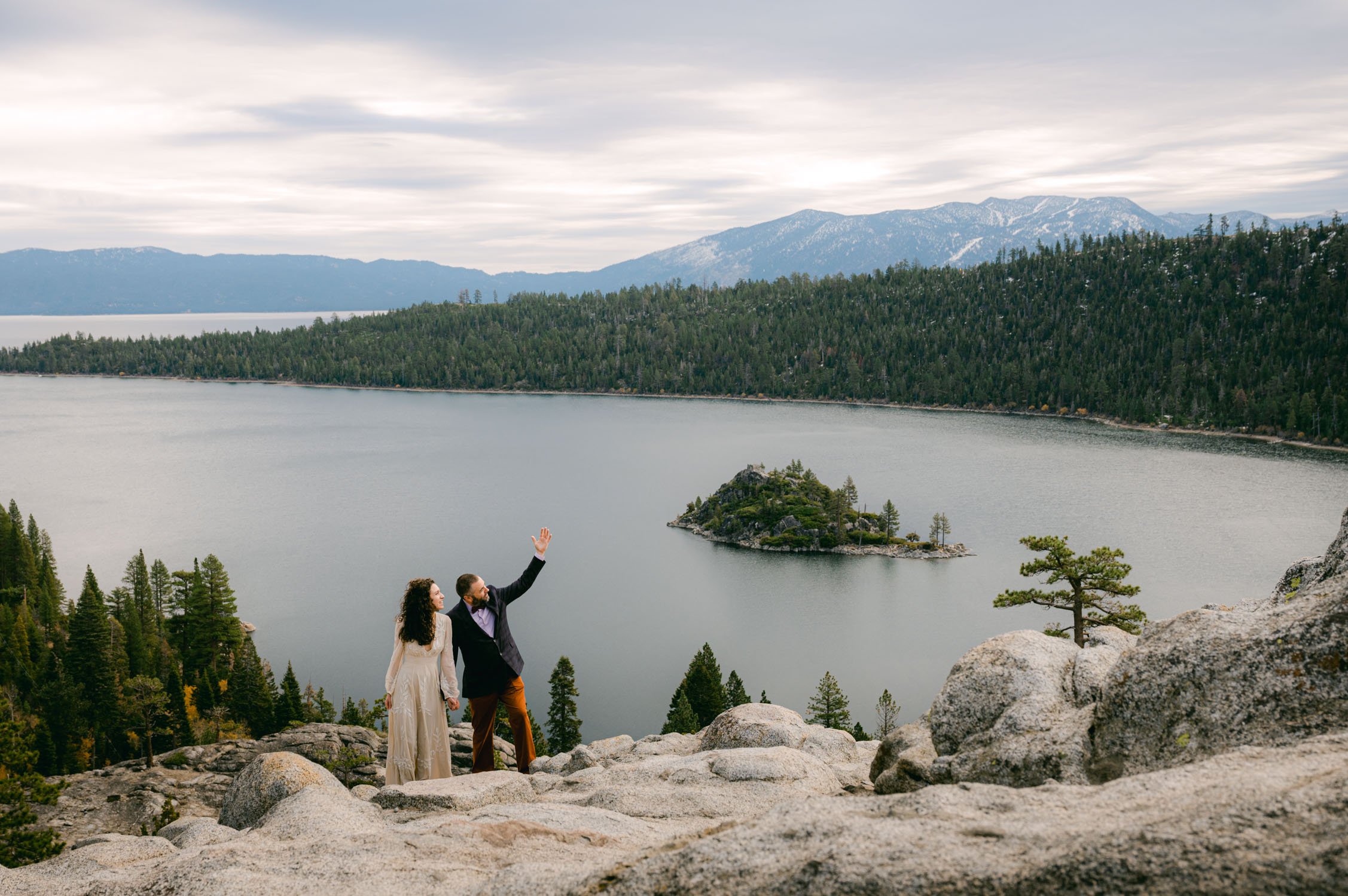 Emerald Bay Elopement Photographer, photo of couple at the overlook