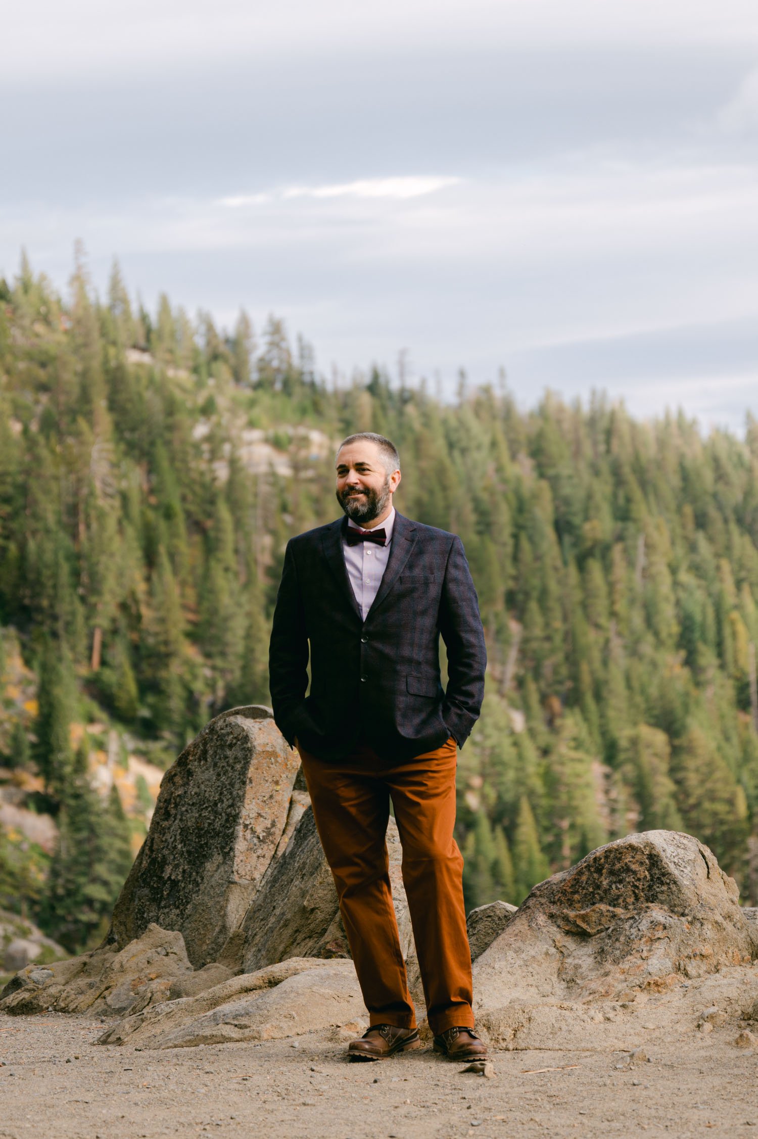 Emerald Bay Elopement, photo of a groom seeing his bride for the first time