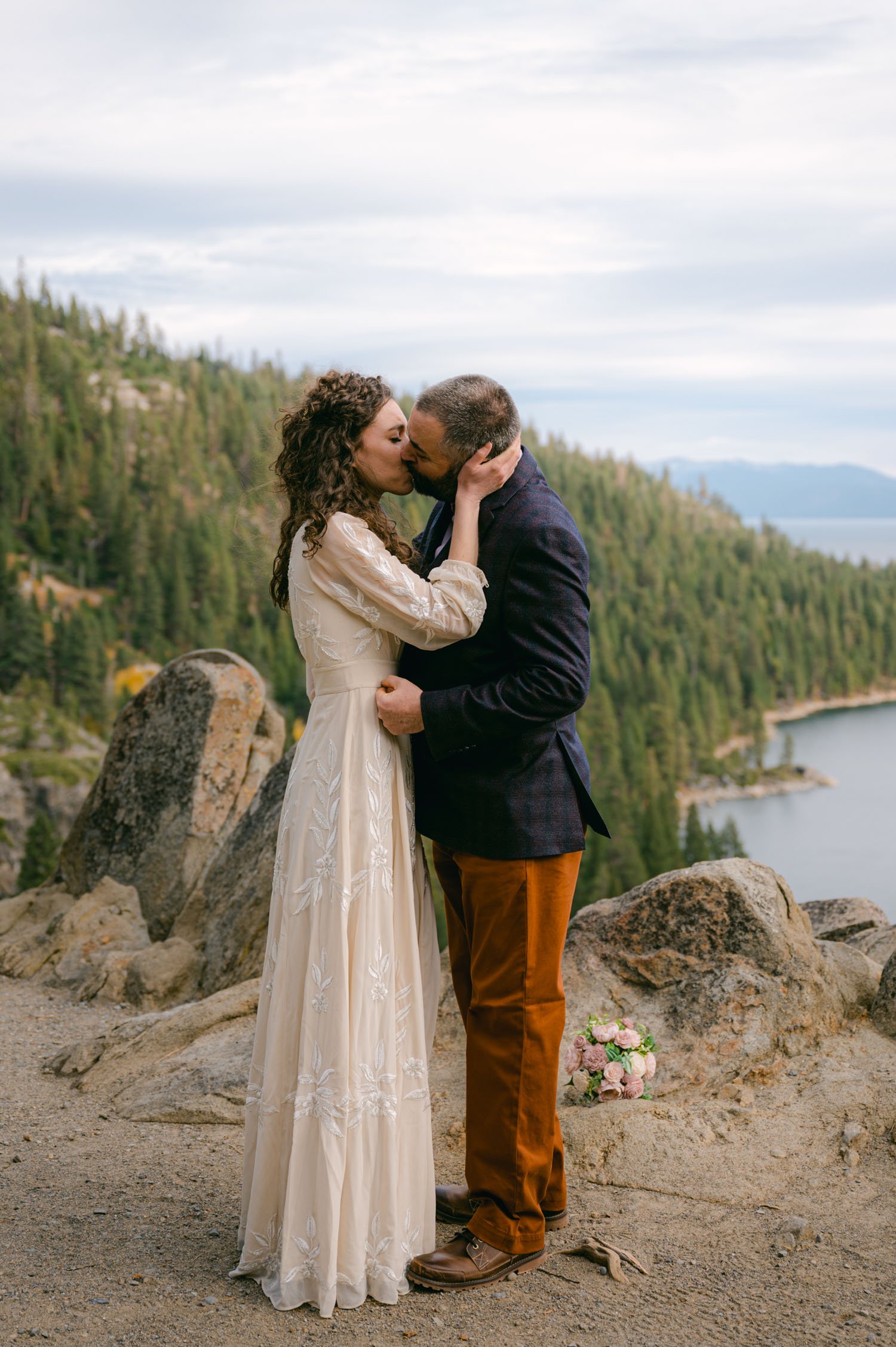 Emerald Bay Elopement, a couple’s first kiss as husband and wife