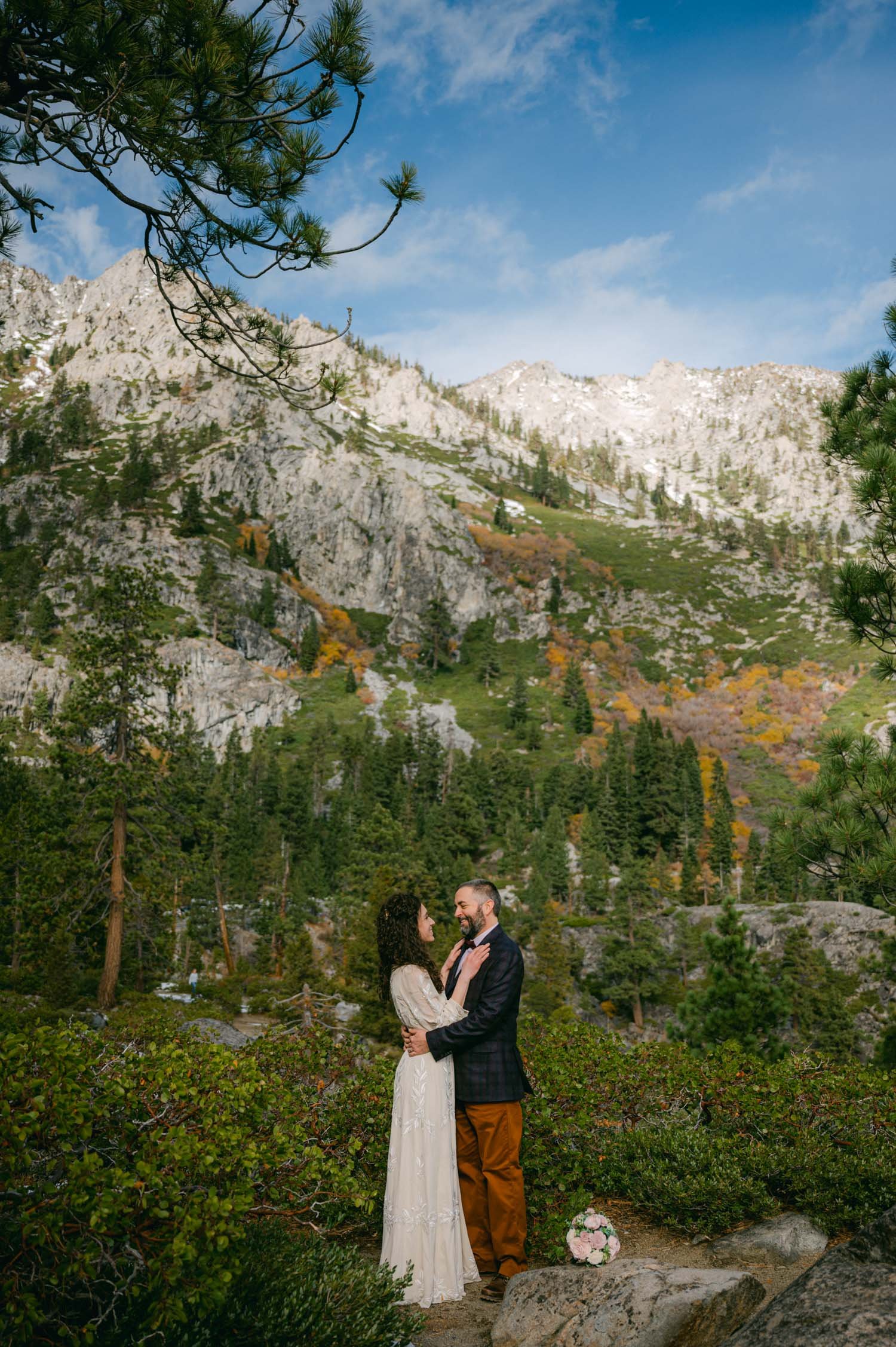 Lake Tahoe elopement with desolation wilderness in the background