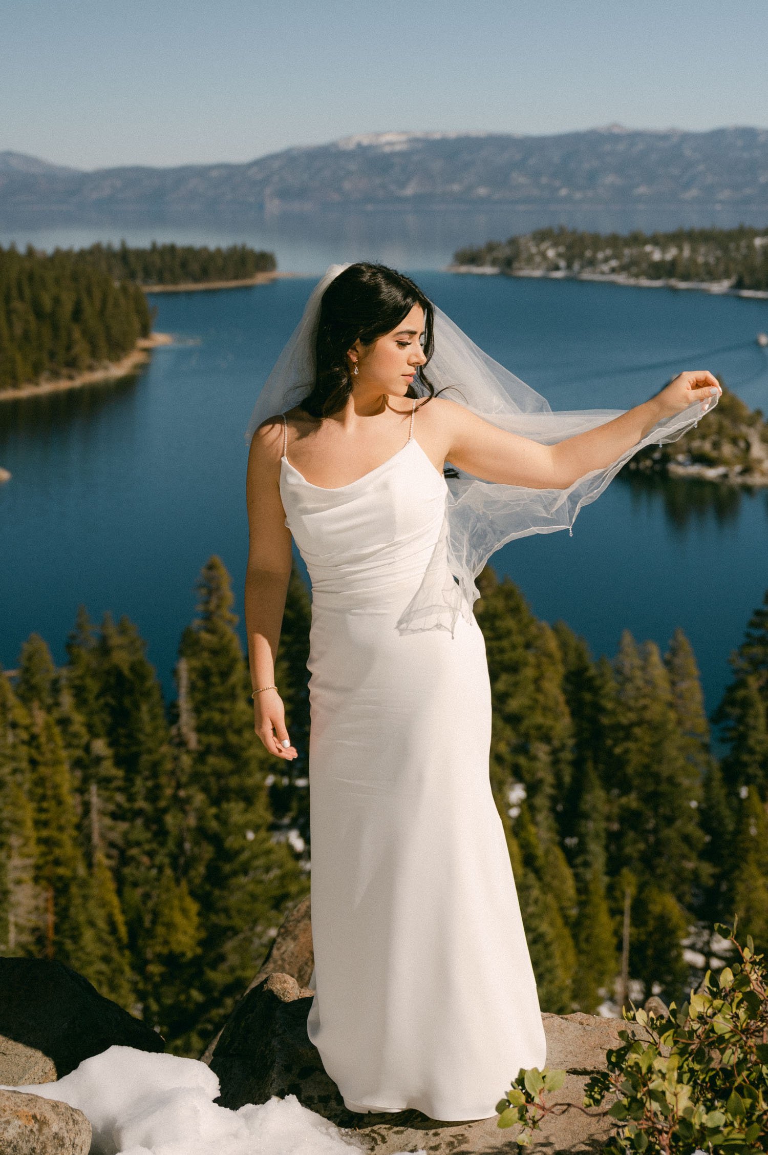 Tahoe Bleu Wave Wedding photo of bride at emerald bay