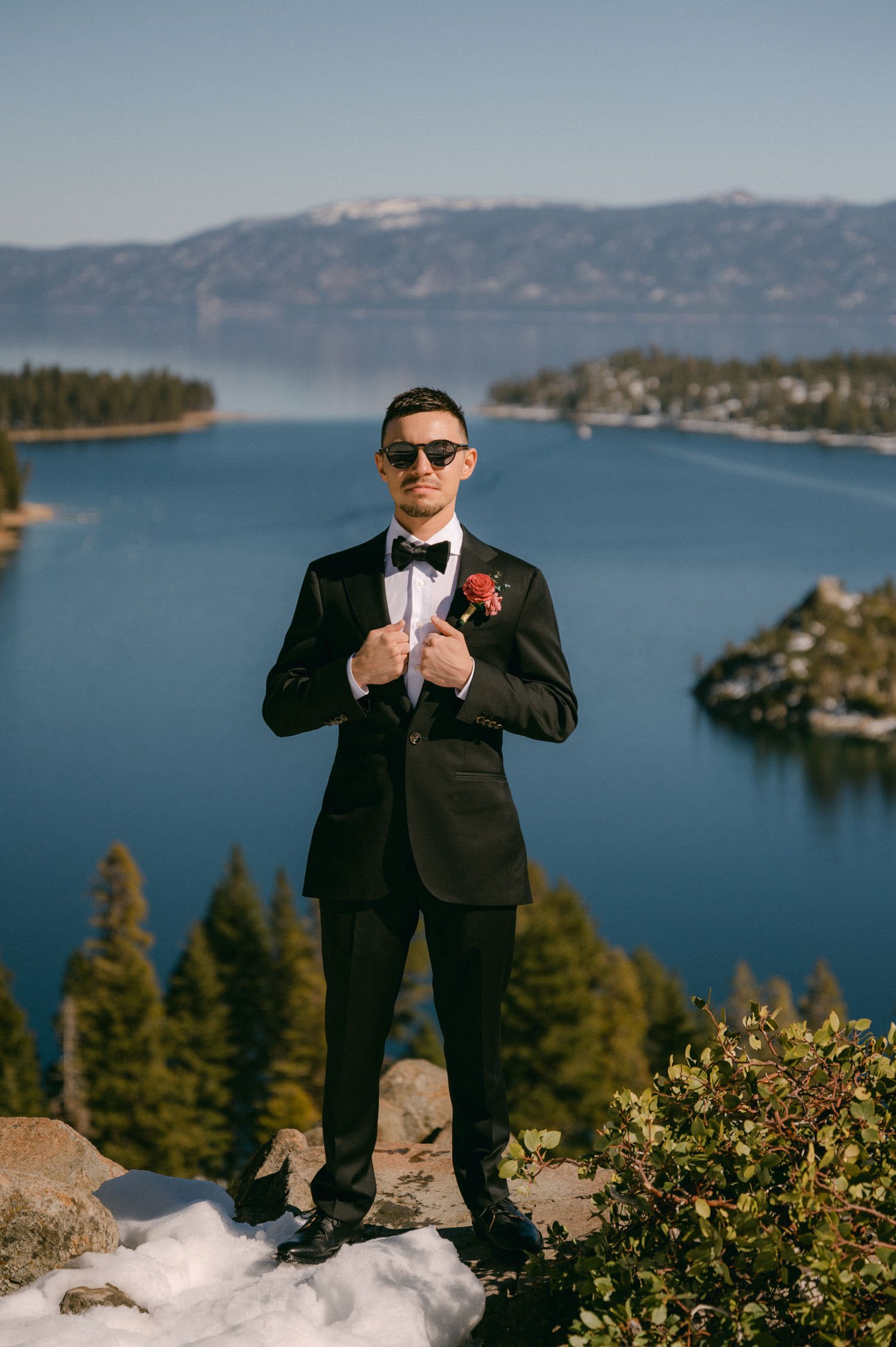 Tahoe Bleu Wave Wedding photo of groom at emerald bay