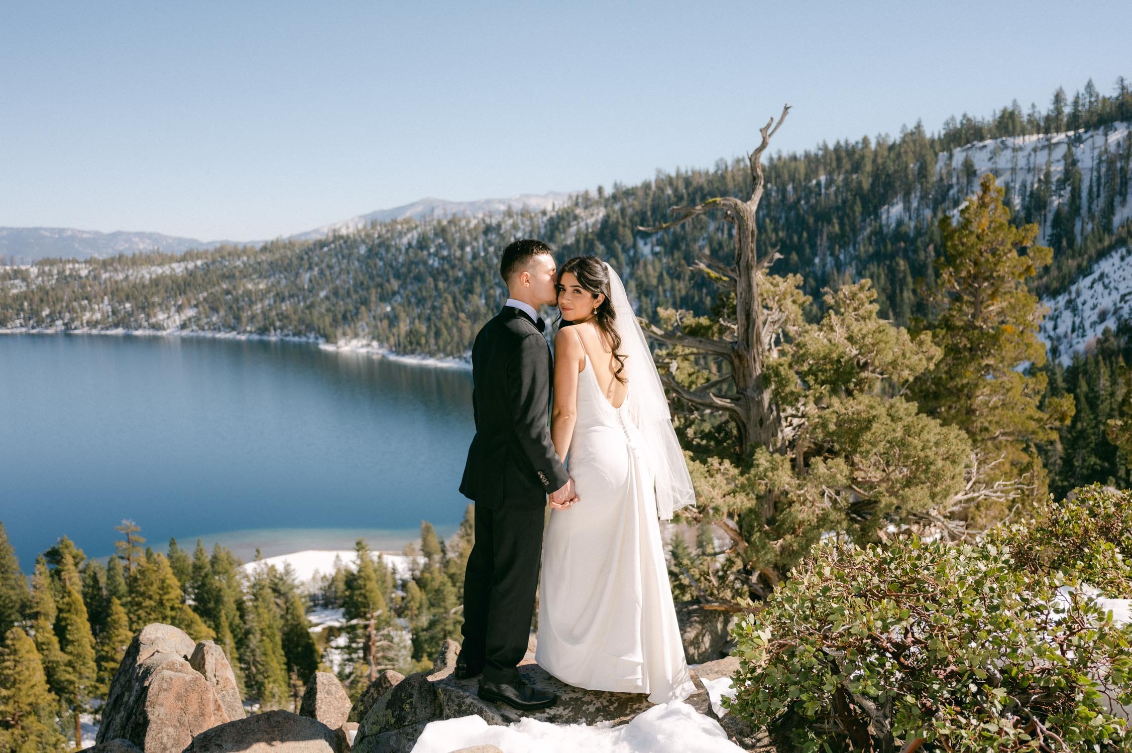 Tahoe Bleu Wave Wedding photo of couple at an emerald bay overlook