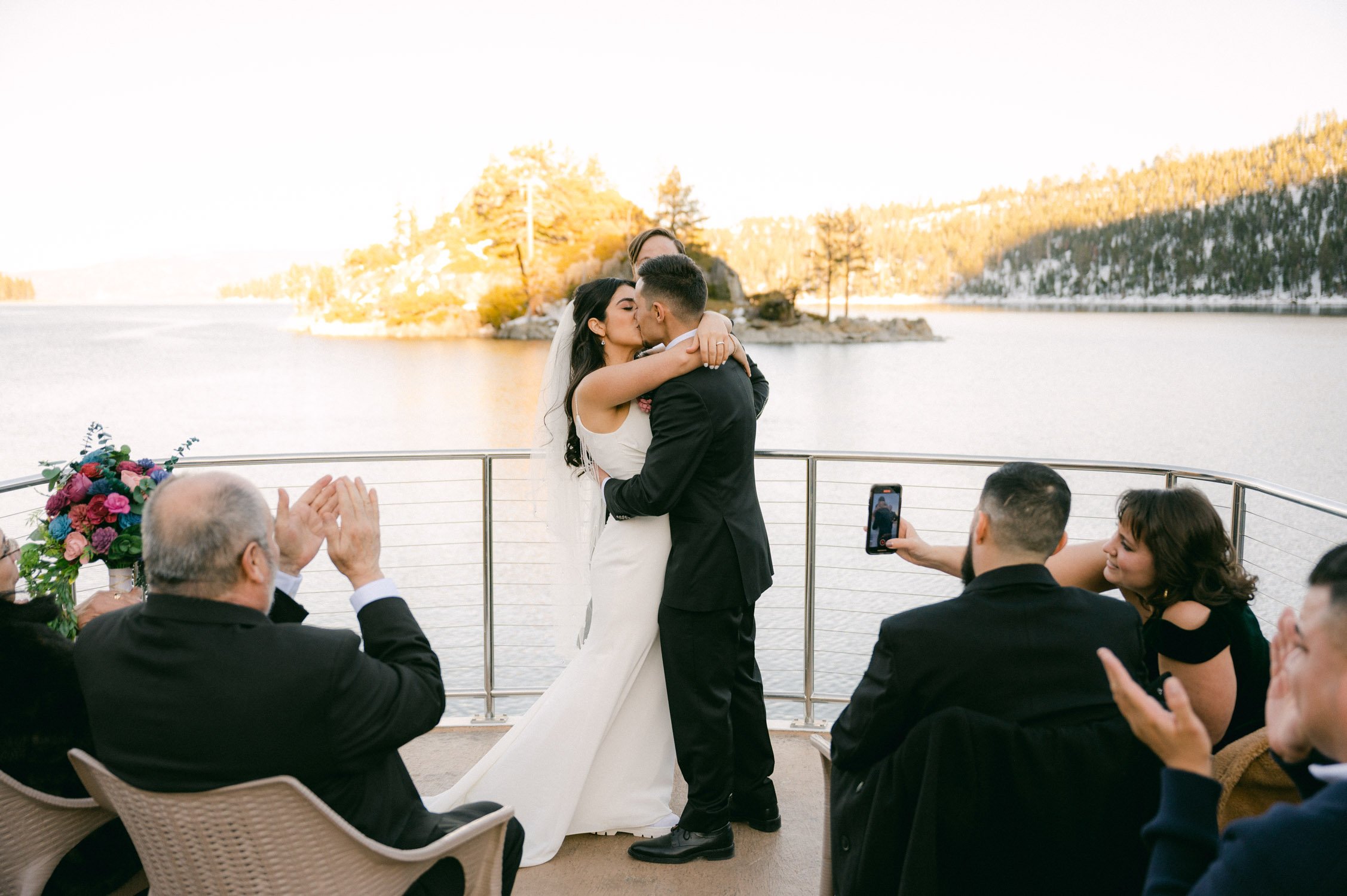 Tahoe Bleu Wave Wedding photo of a couple having their wedding on a boat