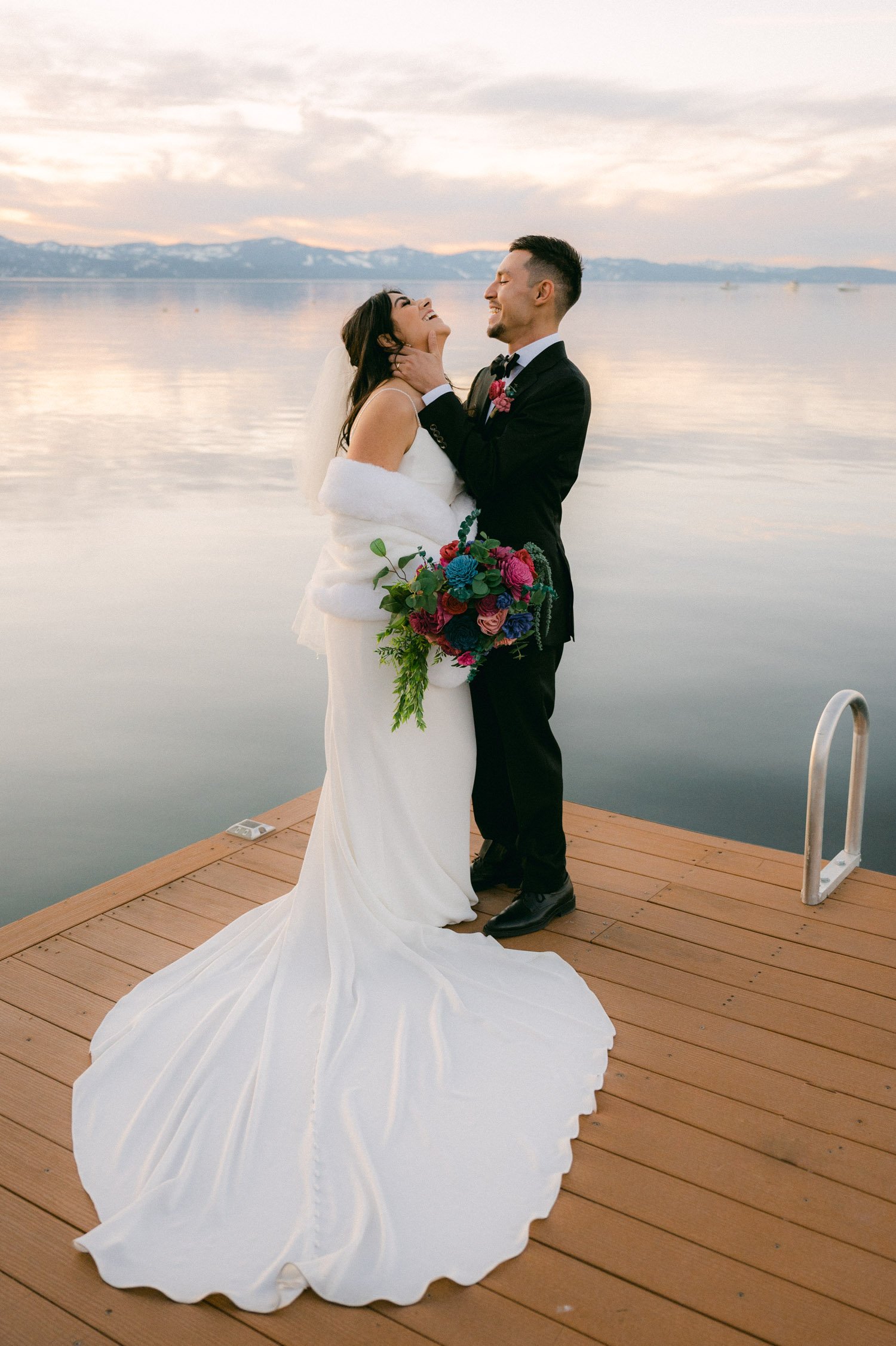 Tahoe Bleu Wave Wedding photo of a couple on a dock in south lake tahoe
