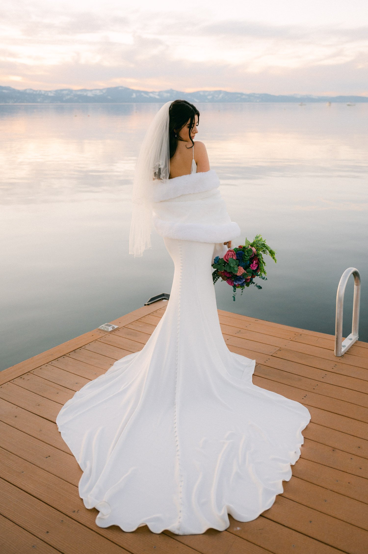 Tahoe Bleu Wave Wedding photo of a bride at sunset