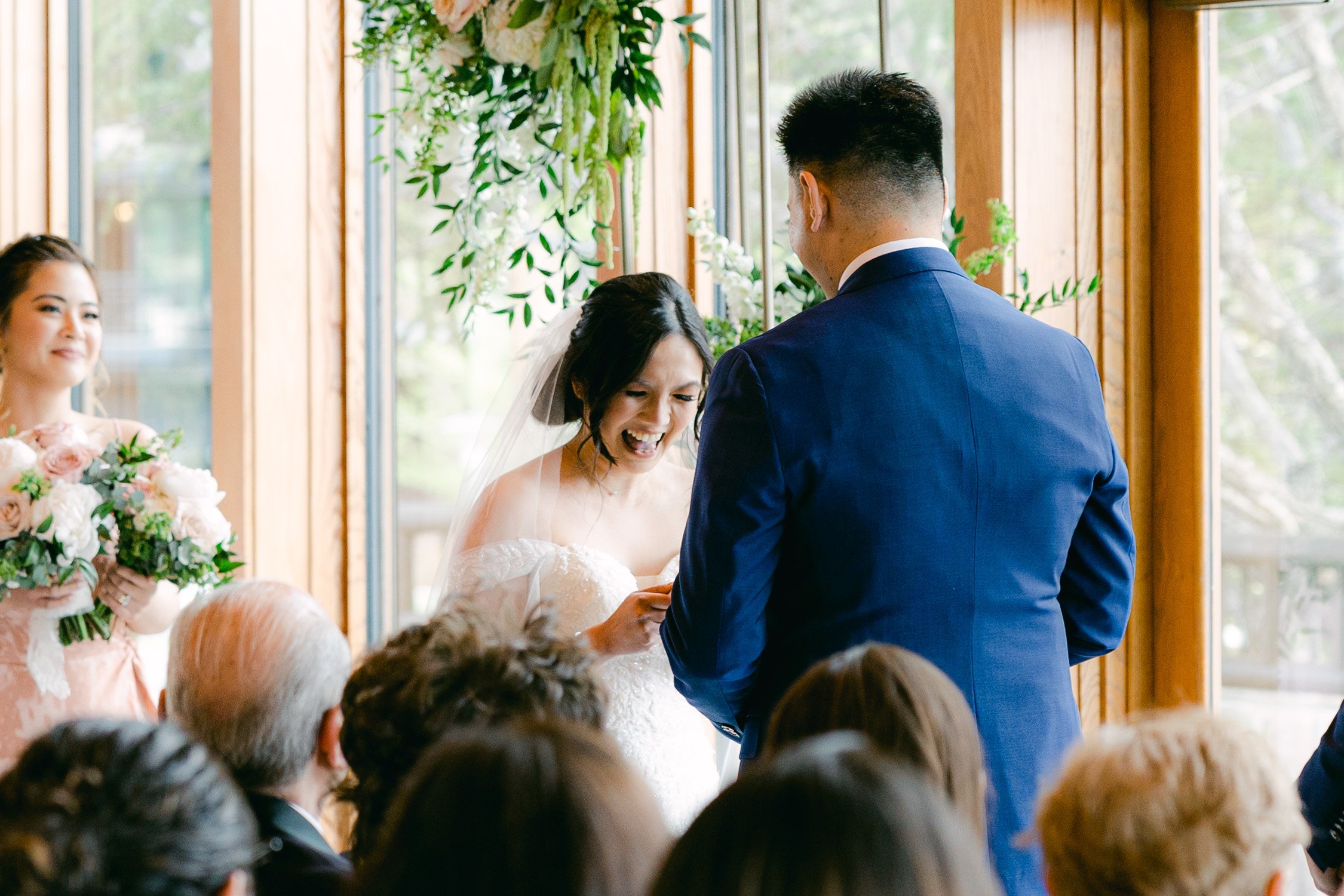 Edgewood Tahoe Wedding photos: photo of couple during their indoor ceremony 