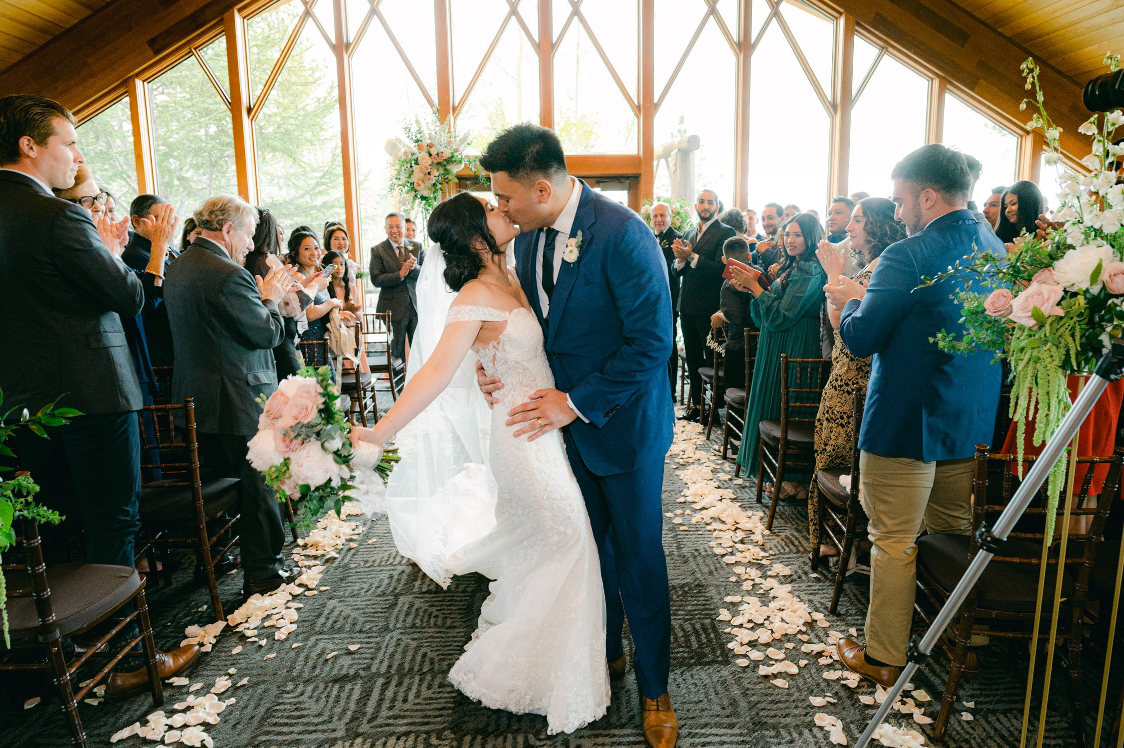 Edgewood Tahoe Wedding photos: photo of couple during their indoor Edgewood ceremony