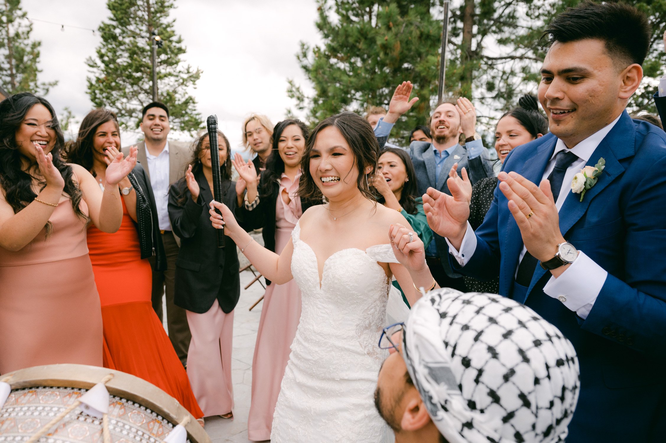 Edgewood Tahoe Wedding photos: photo of couple with the zaffa drummers
